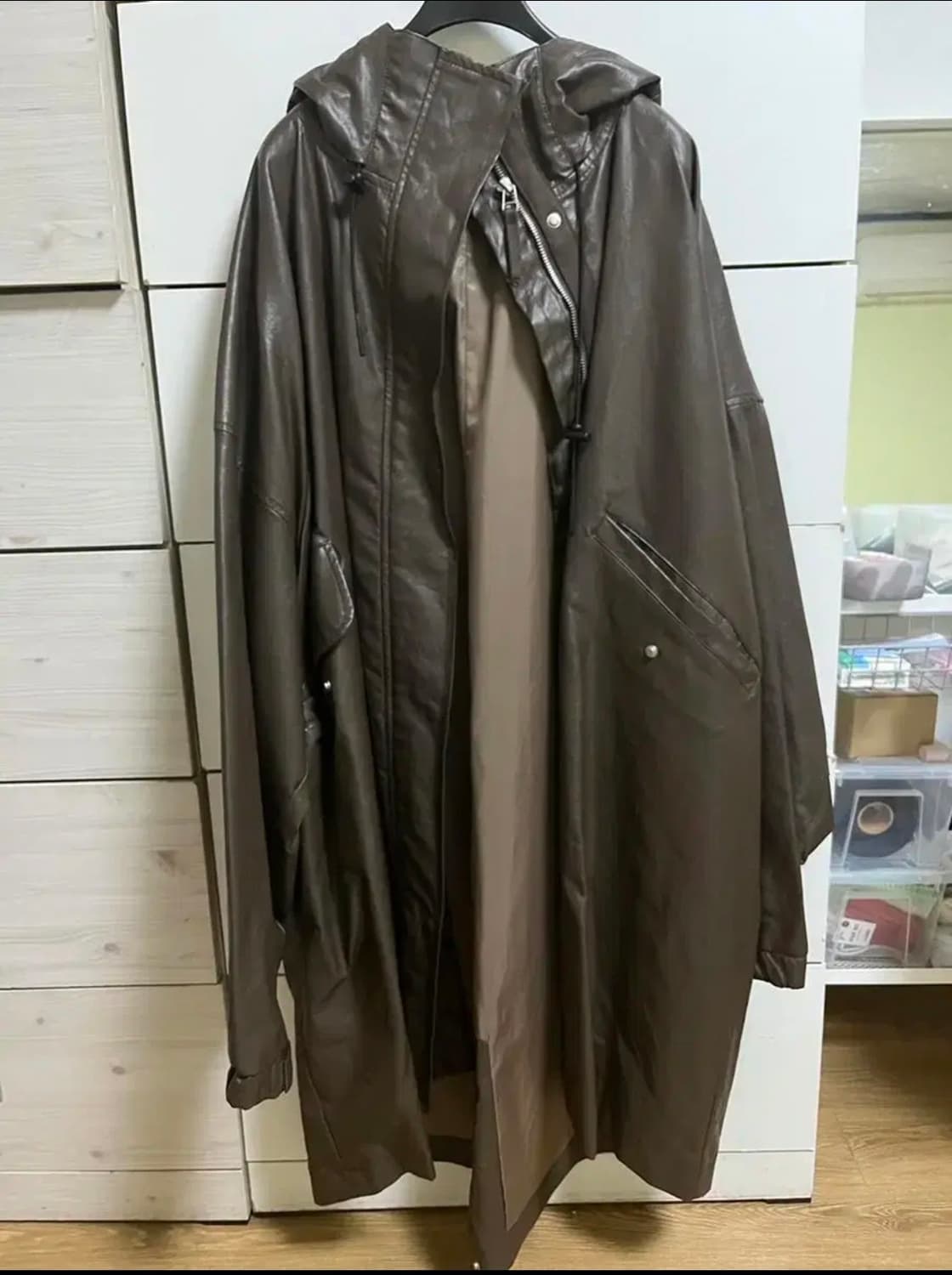 파르티멘토우먼 레더후드야상 카키 상품이미지1