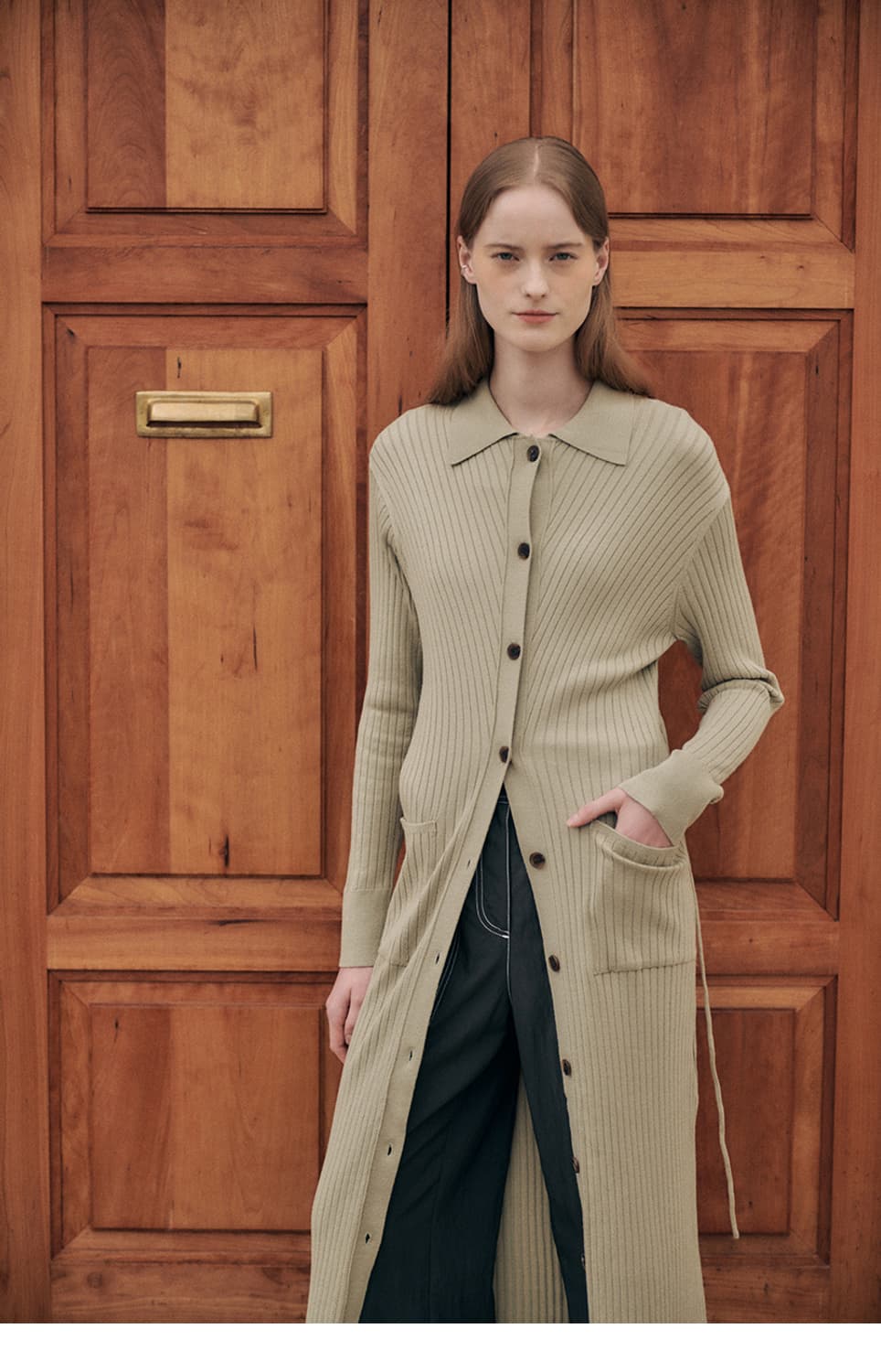 루에브르 롱 니트 골지 카라 가디건 원피스 상품이미지4