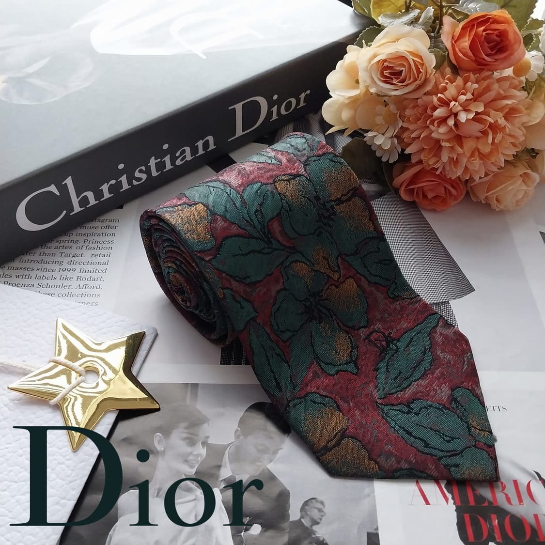 크리스찬 디올 그린 플로럴 패턴 넥타이 9.1cm A+~A등급 K2567 상품이미지1