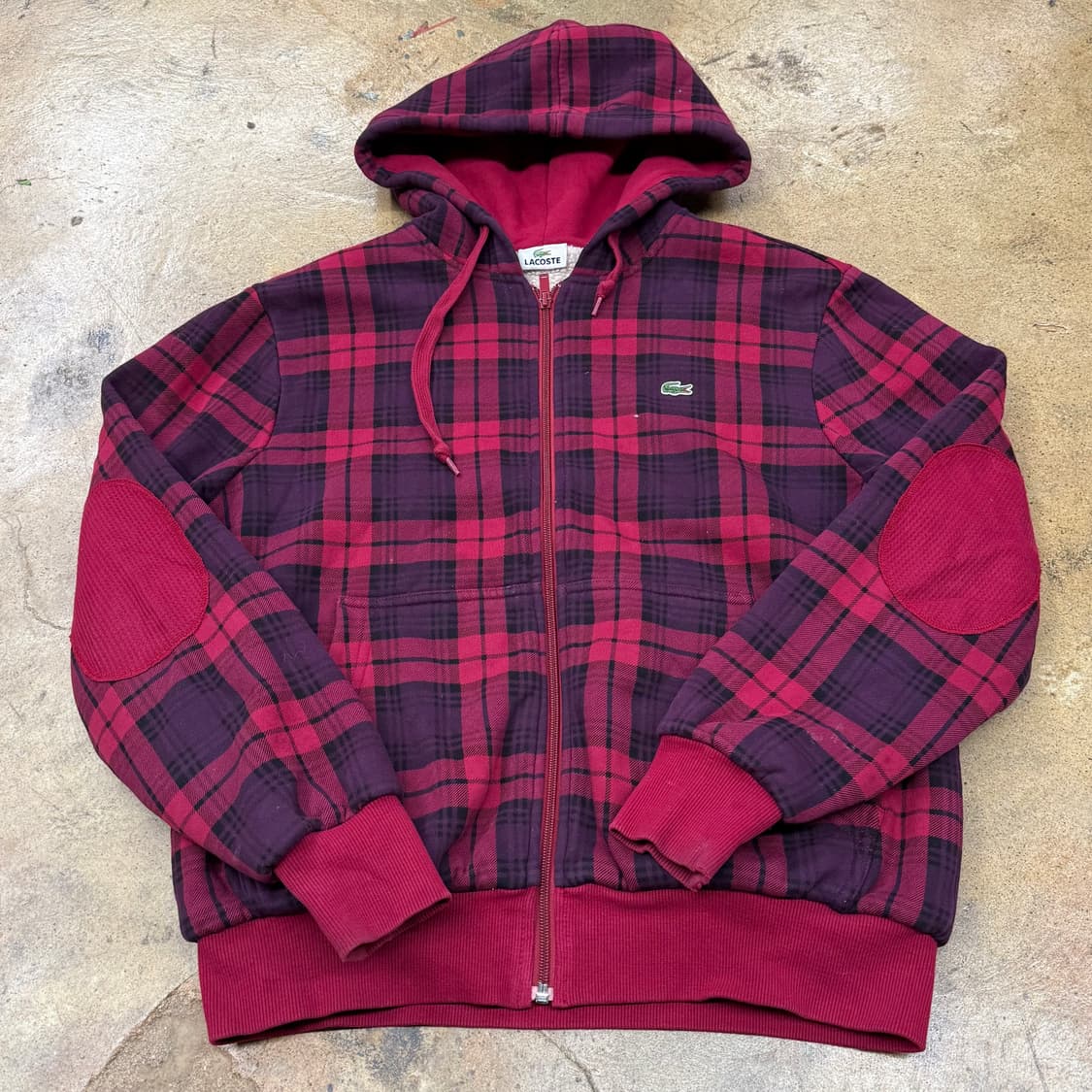 라코스테 체크패턴 레드 후드집업 상품이미지2