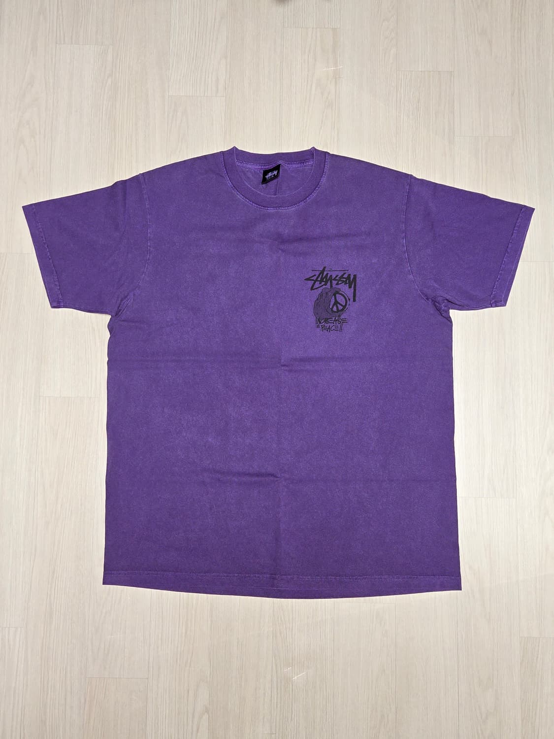 [판매](L)스투시 피스 핸드 피그먼트 다이드 티셔츠 - 퍼플 상품이미지1