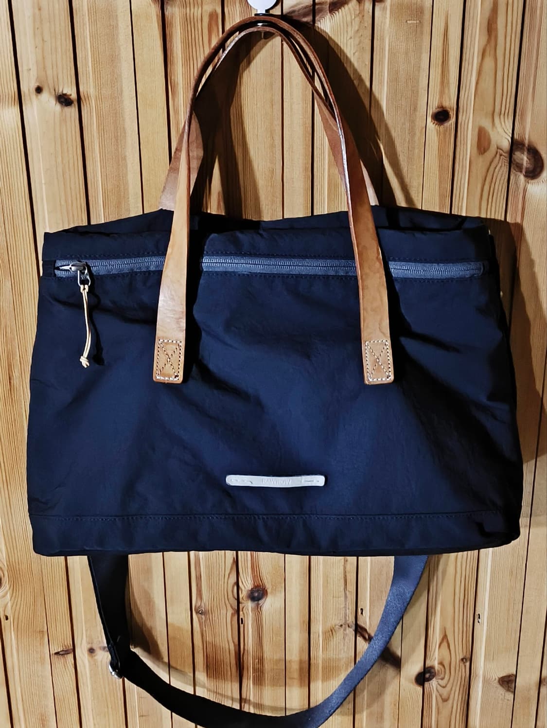 로우로우 네이비 나일론 가죽핸들 2WAY 토트백 숄더백 상품이미지1