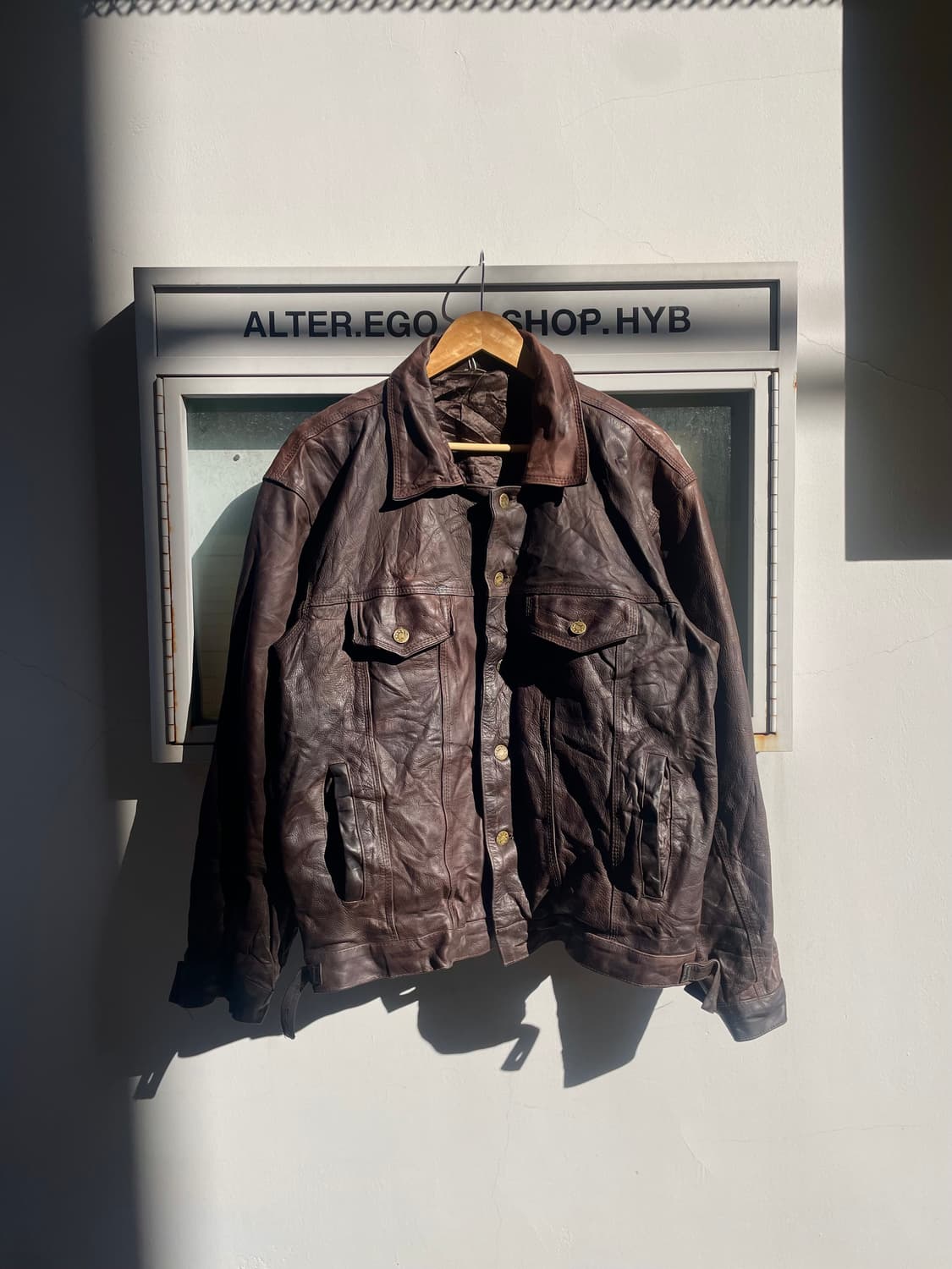 Vintage Brown Leather Trucker Jacket 상품이미지1