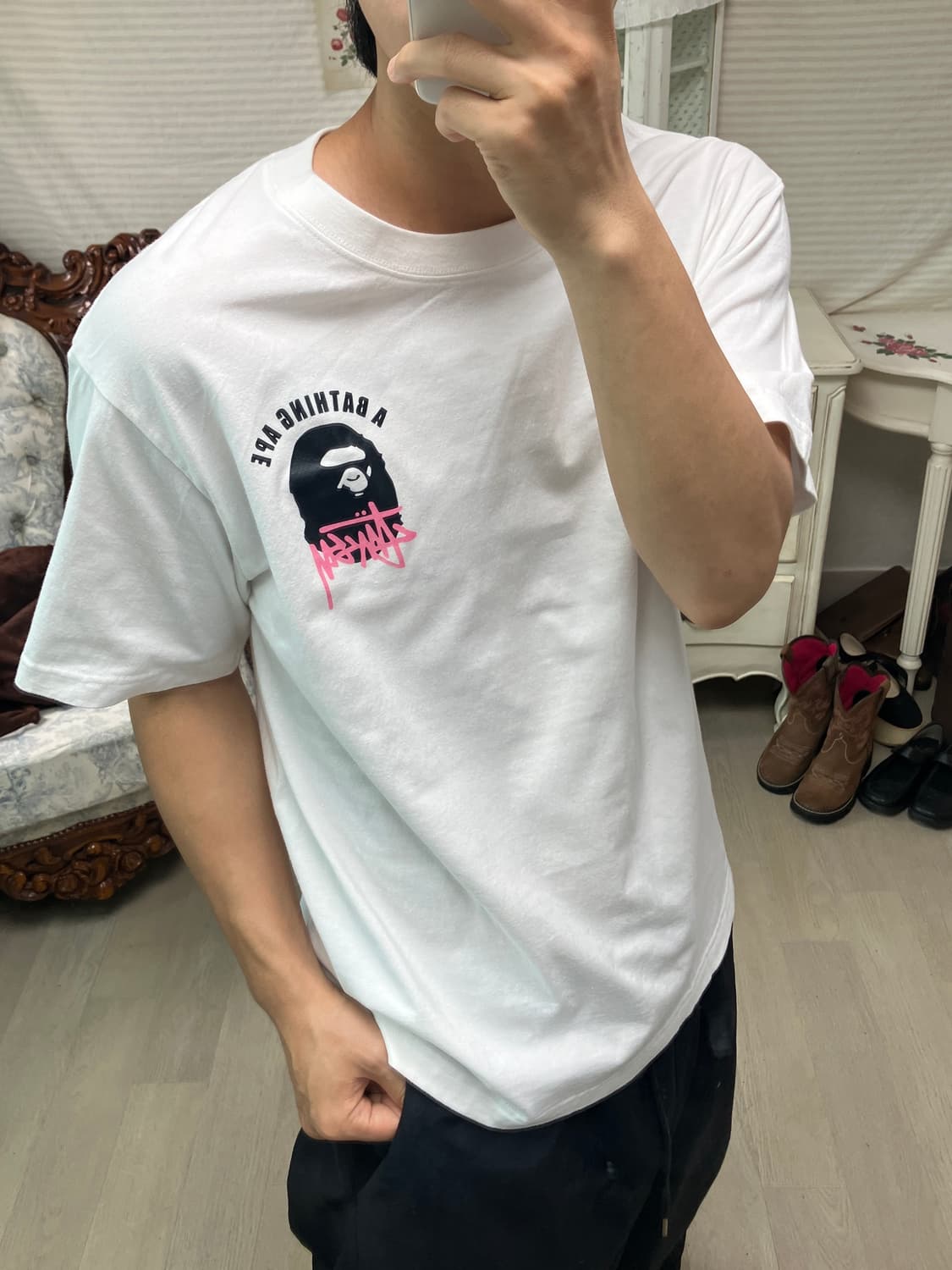 베이프 스투시 콜라보 반팔 1244 모리걸 y2k 스트릿 갸루 펑키 일 상품이미지2