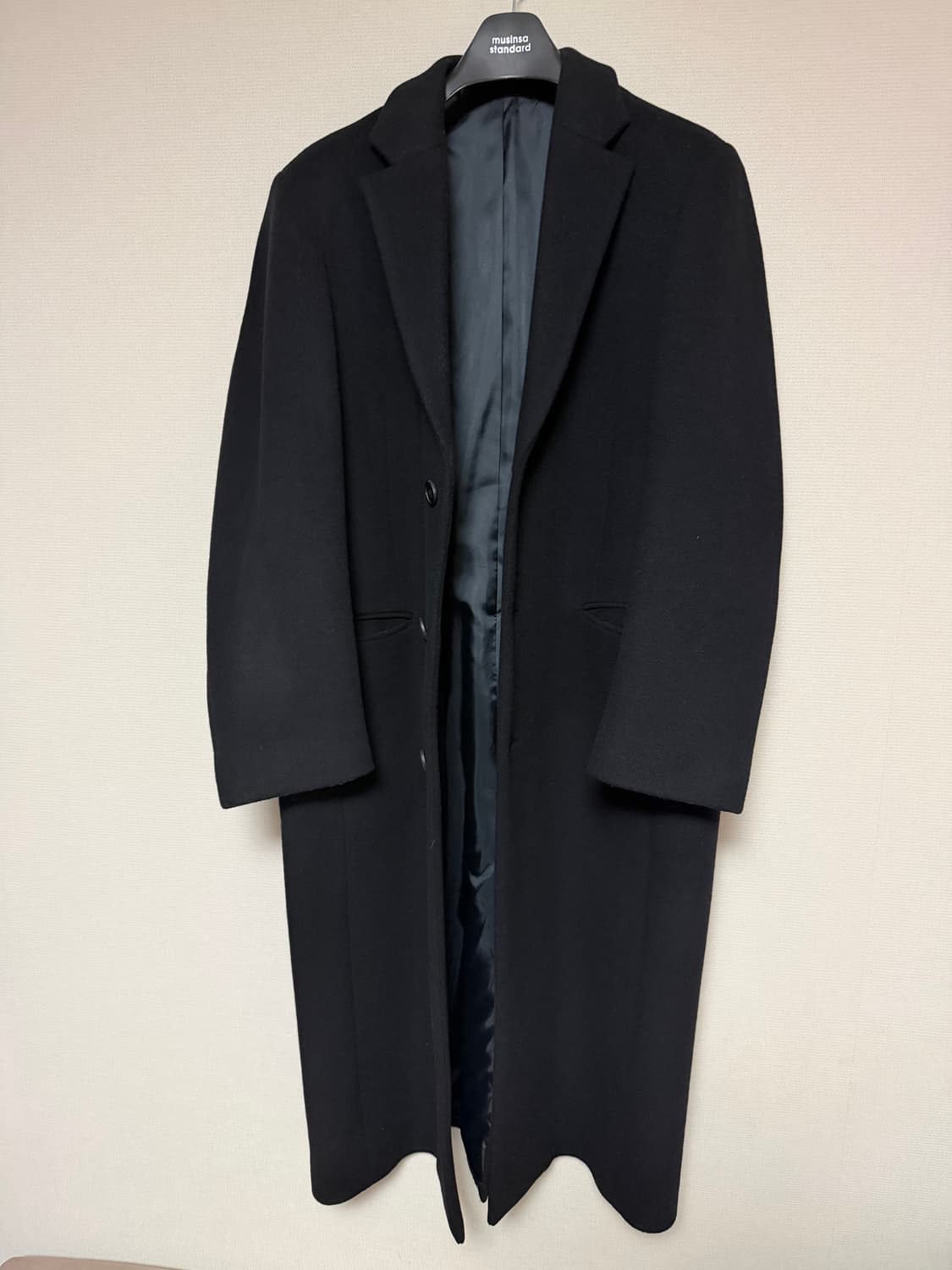 무신사 스탠다드 캐시미어 블렌드 대디 숄더 싱글 롱코트 블랙 L 상품이미지2