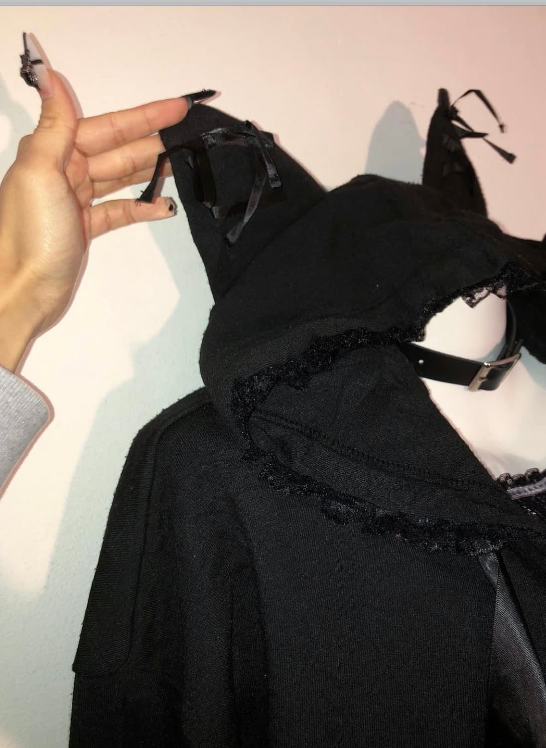 고양이귀 후드 고스로리 고스펑크 후드집업 후집 블랙 갸루 상품이미지3