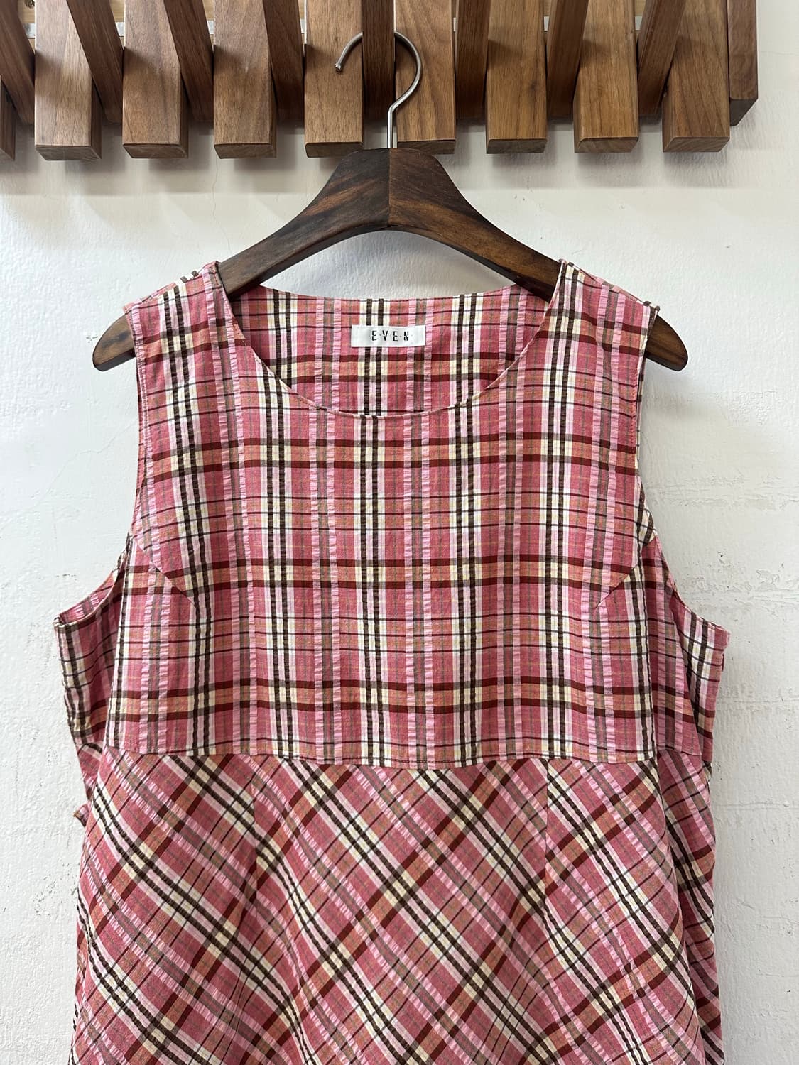 일본빈티지 핑크 체크 시어서커코튼100% 원피스 상품이미지2