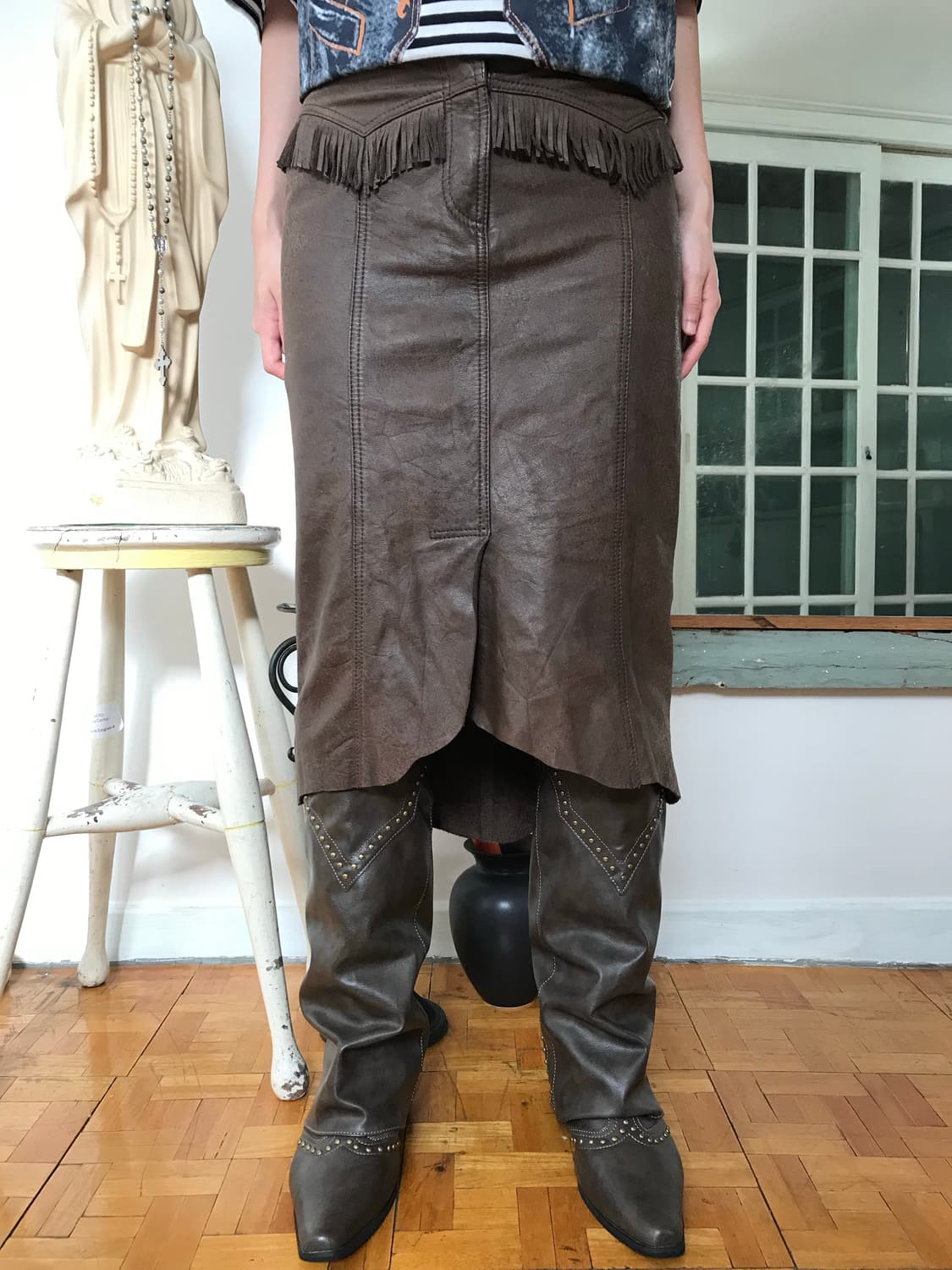 vintage fringe leather skirt (27inch) 상품이미지2