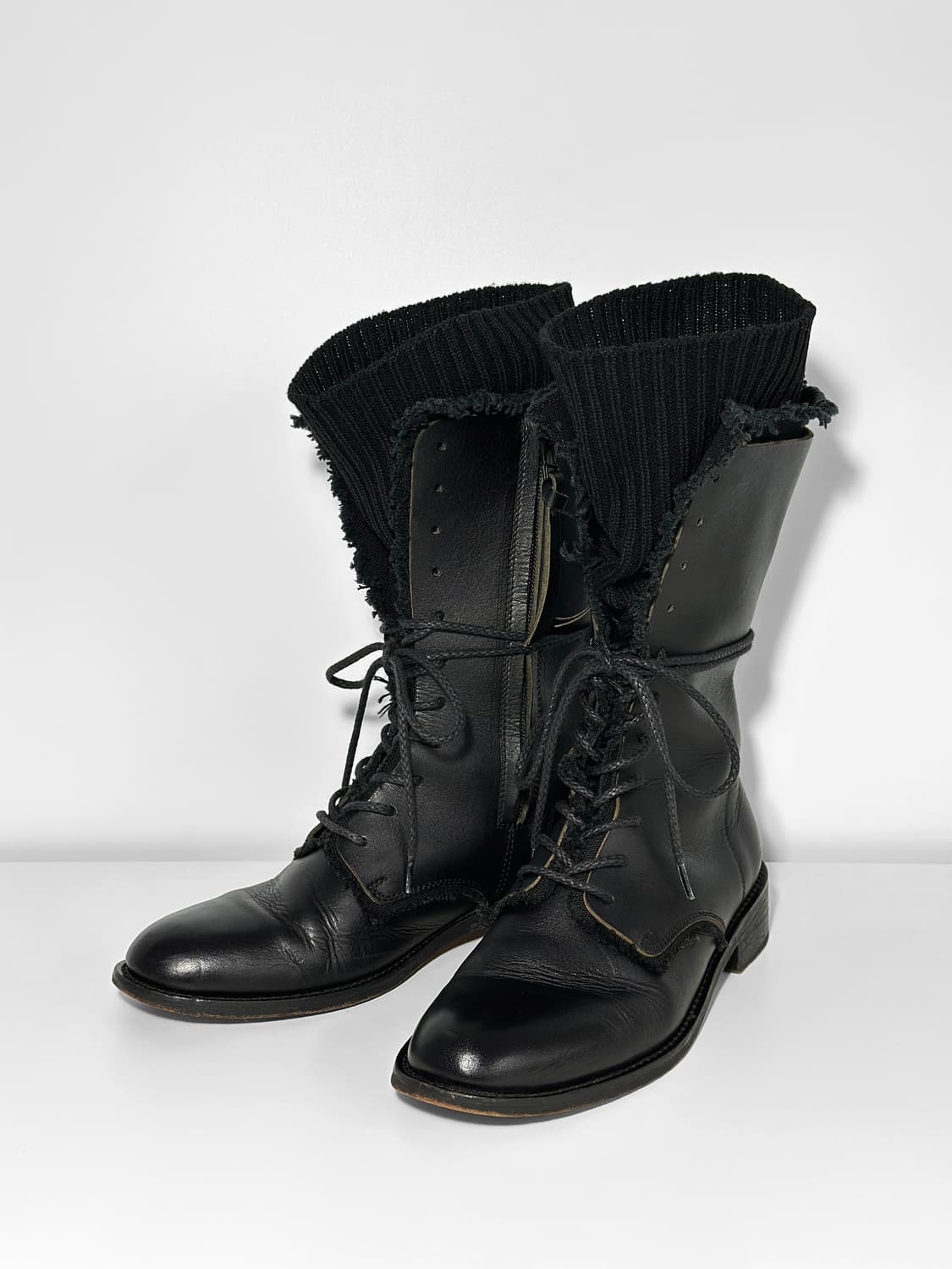 90~00s Y's 요지 야마모토 니트 커프 레이스업 부츠 상품이미지1