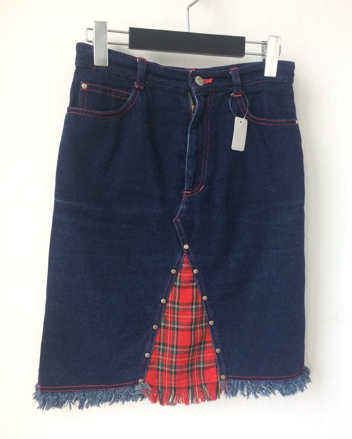Patch point fringe denim midi skirt 상품이미지3