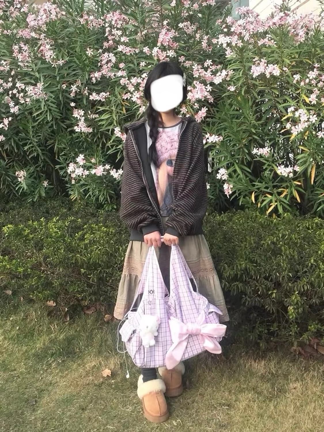 시월107 보우백 체크핑크 상품이미지3
