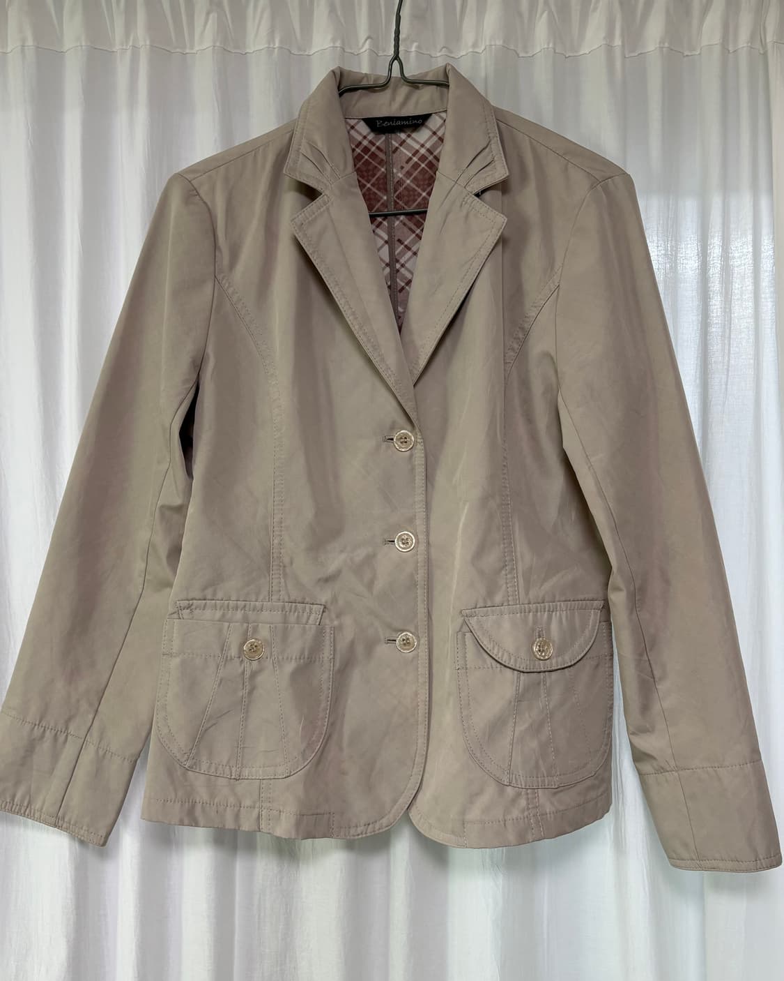 빈티지 베이지 체크 안감 쓰리버튼 자켓 상품이미지1