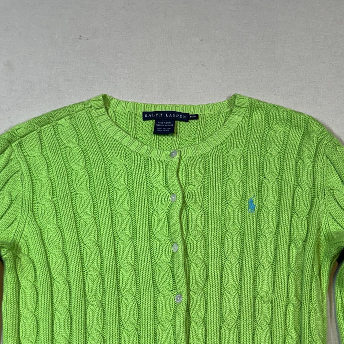 M) 폴로 랄프로렌 코튼 케이블 꽈배기 가디건 연두색 상품이미지3