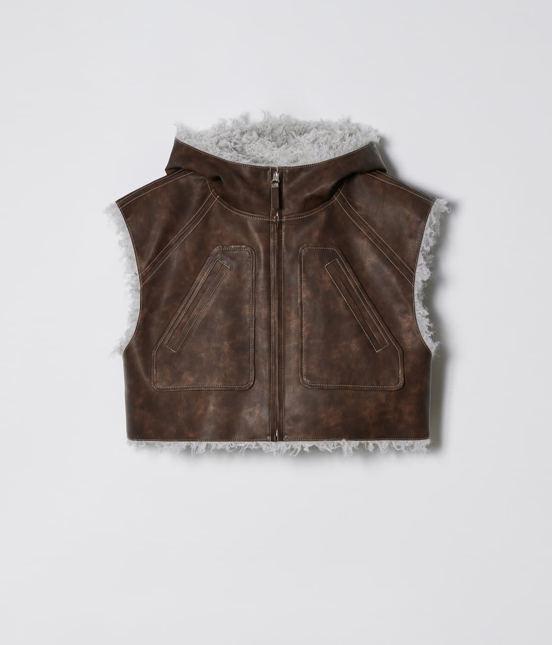 솔티페블 무스탕 후디 베스트 - 브라운  상품이미지9