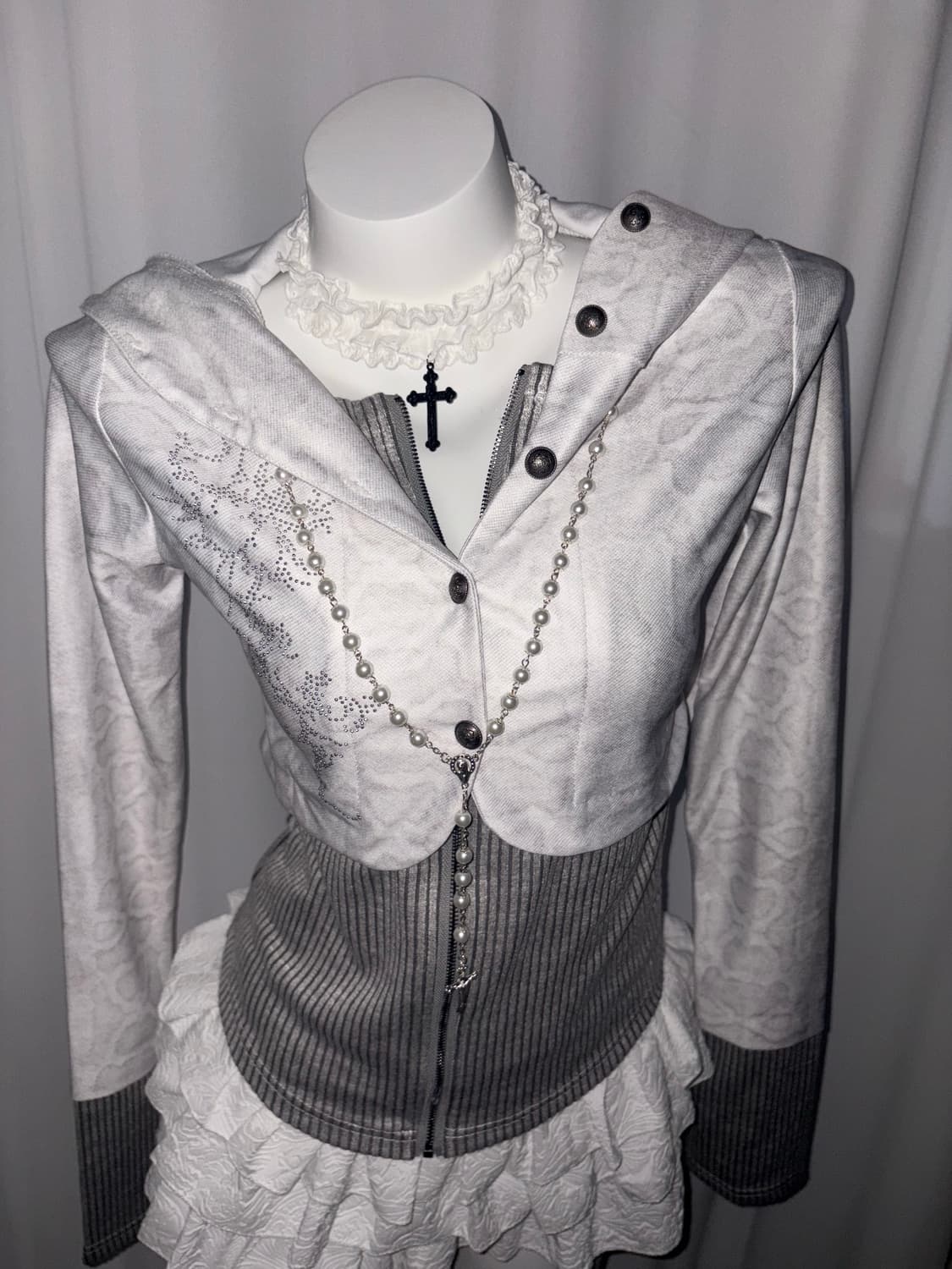 원석 진주 십자가 롱 레이어드 일본 고딕 펑크 갸루 st 목걸이 상품이미지4