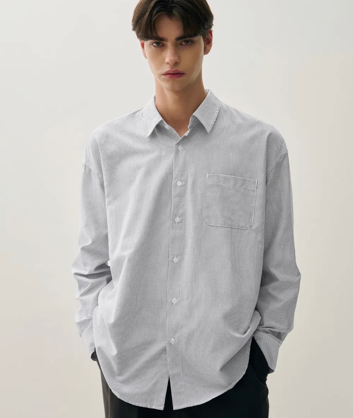 드로우핏 코지드 스트라이프 셔츠 블랙 XL 새상품 상품이미지1