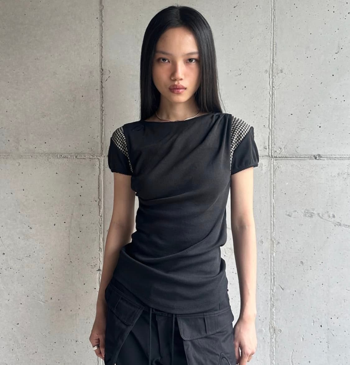 미스치프 카울 체크 블록탑 cowl check block top 블랙s 상품이미지2