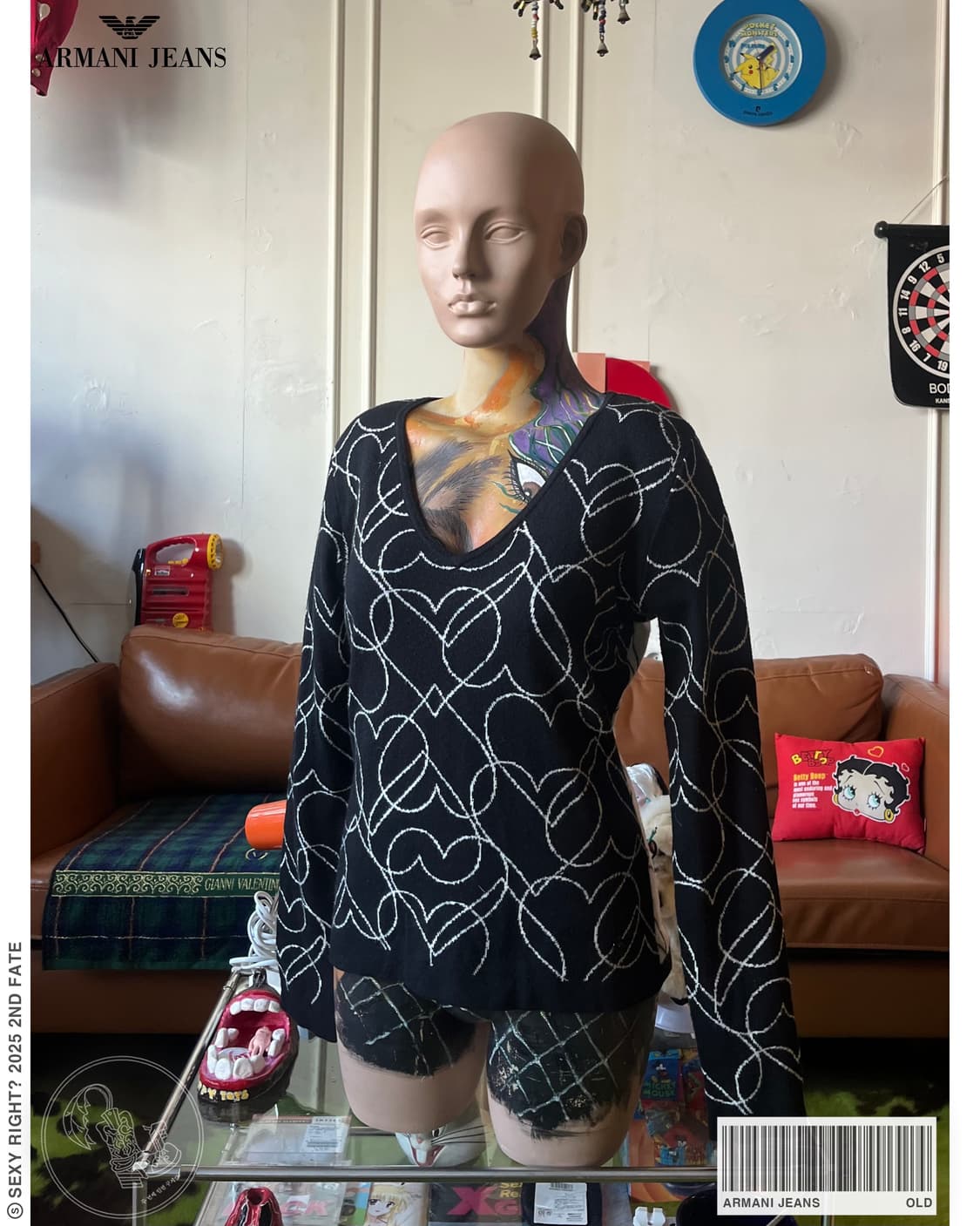 Armani Jeans Heart Pattern V-Neck Knit 상품이미지1