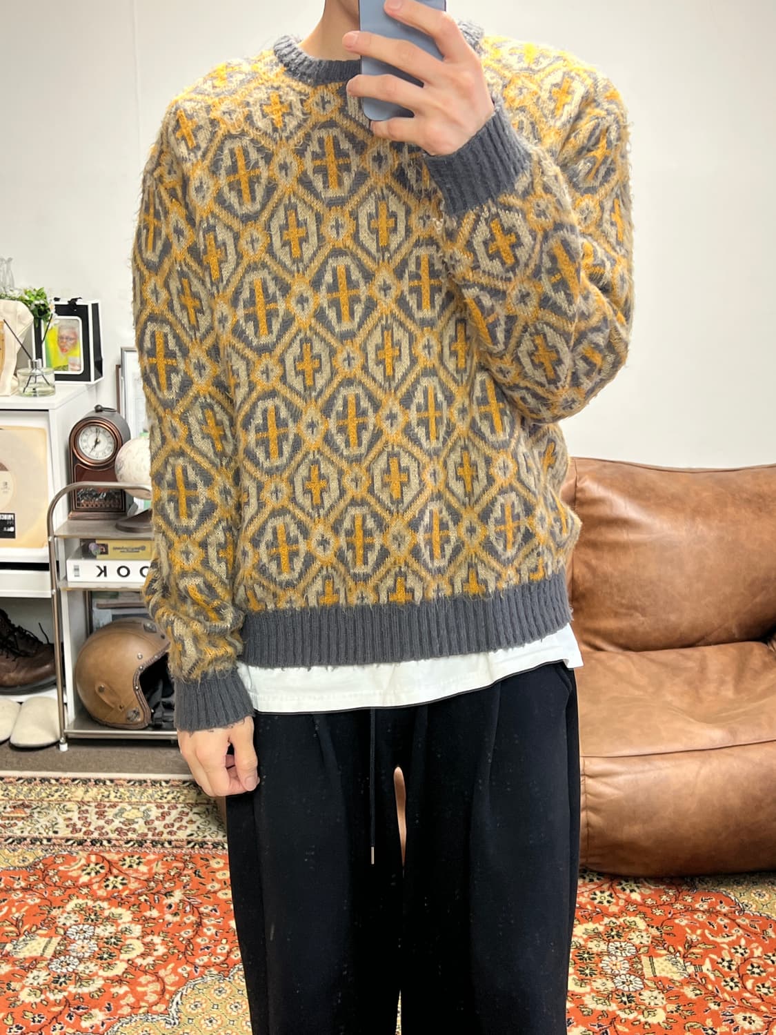 [M] Penny’s towncraft 크로스 패턴 니트 옐로브라운 상품이미지4