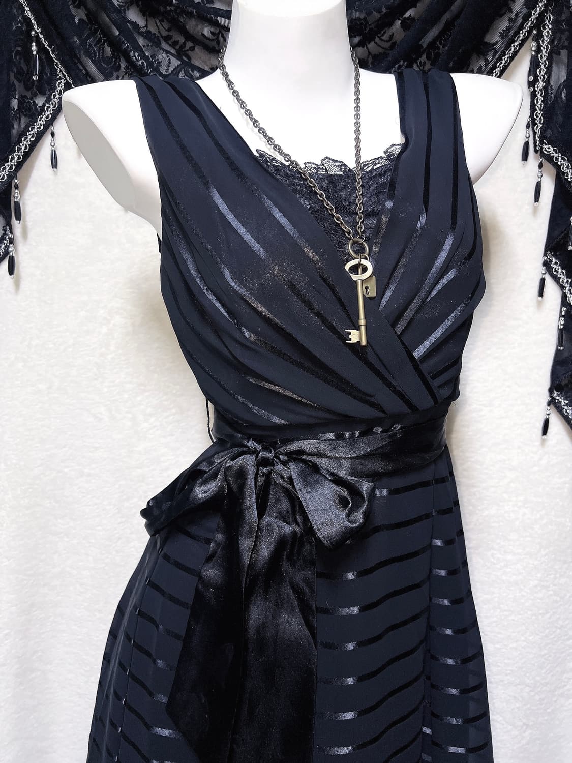 로맨틱고딕 고스펑크 로리타 로걀 갸루 블랙 레이스 새틴 리본드레스 원피스 상품이미지3