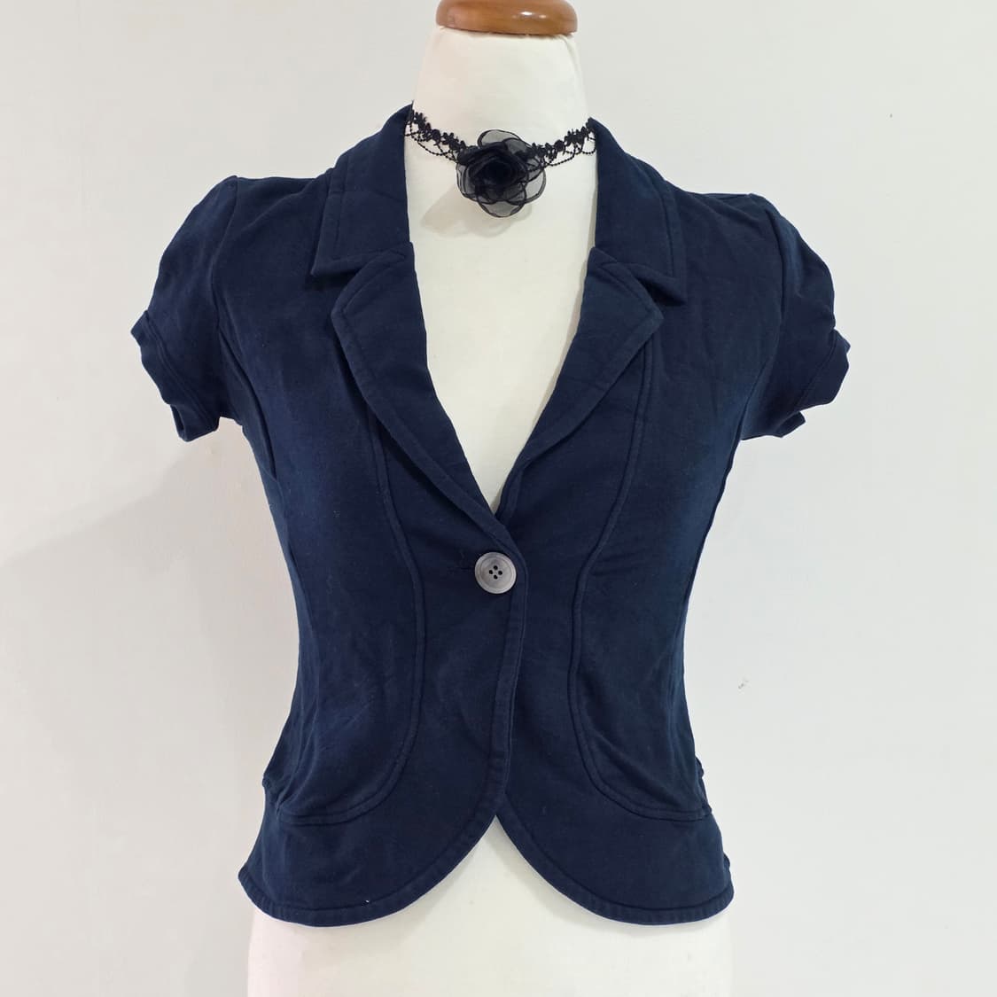 일본빈티지)네이비 로맨틱 y2k갸루 모리걸 고딕로리타양복 퍼프 반팔숏자켓 상품이미지1