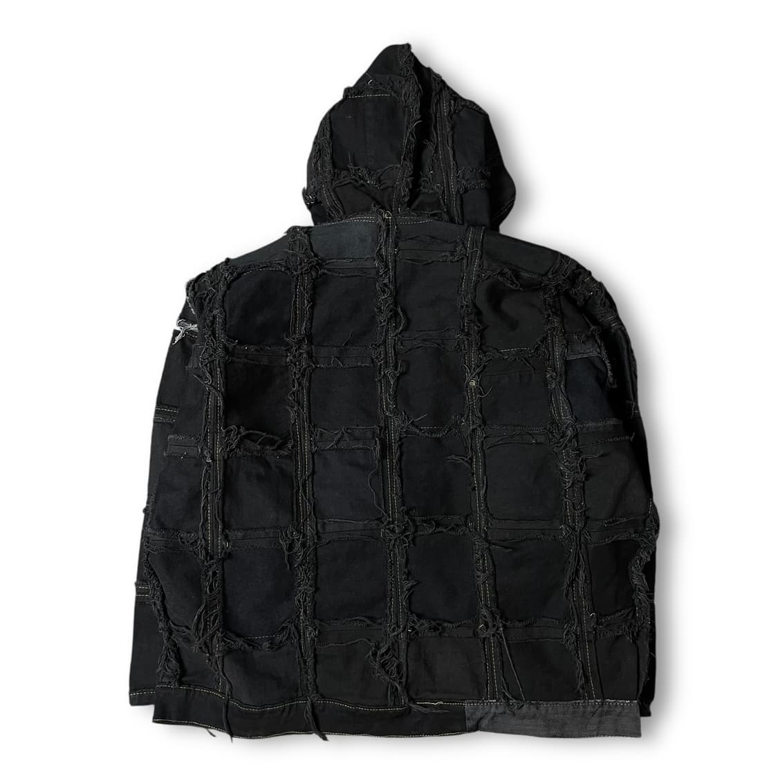 빈티지 흑청 리워크 패치 후드 커스텀 데님 자켓 상품이미지2