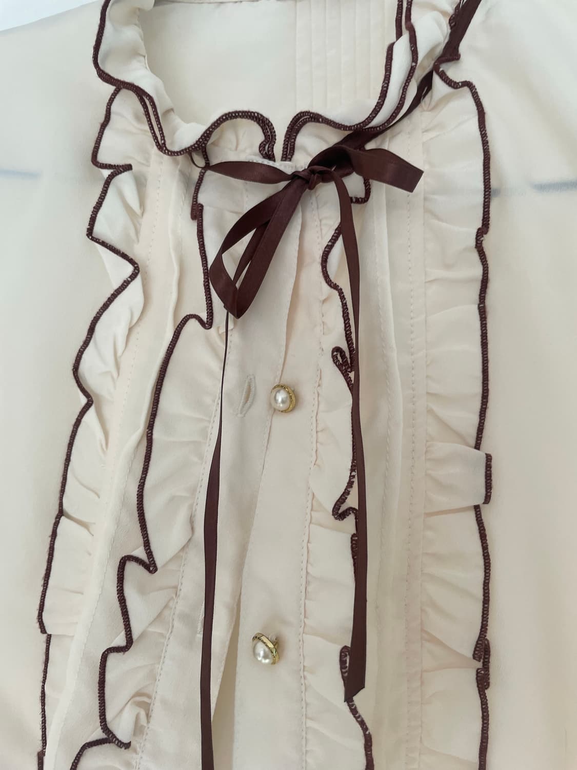 빈티지 모리걸 로리타 프릴 장식 아이보리 블라우스 브라운 상품이미지2