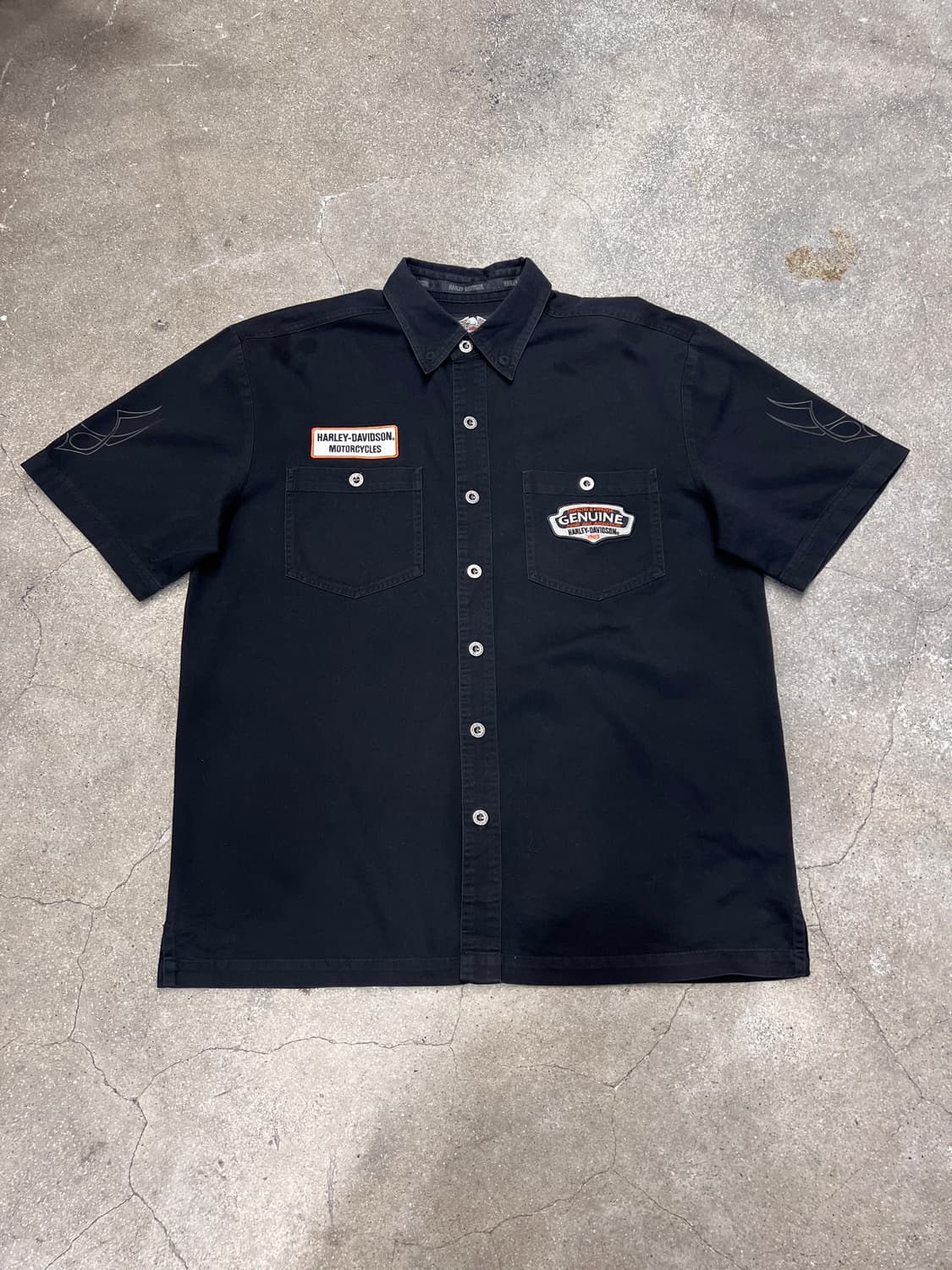 00‘s 할리데이비슨 빈티지 자수 반팔 워크셔츠 상품이미지1