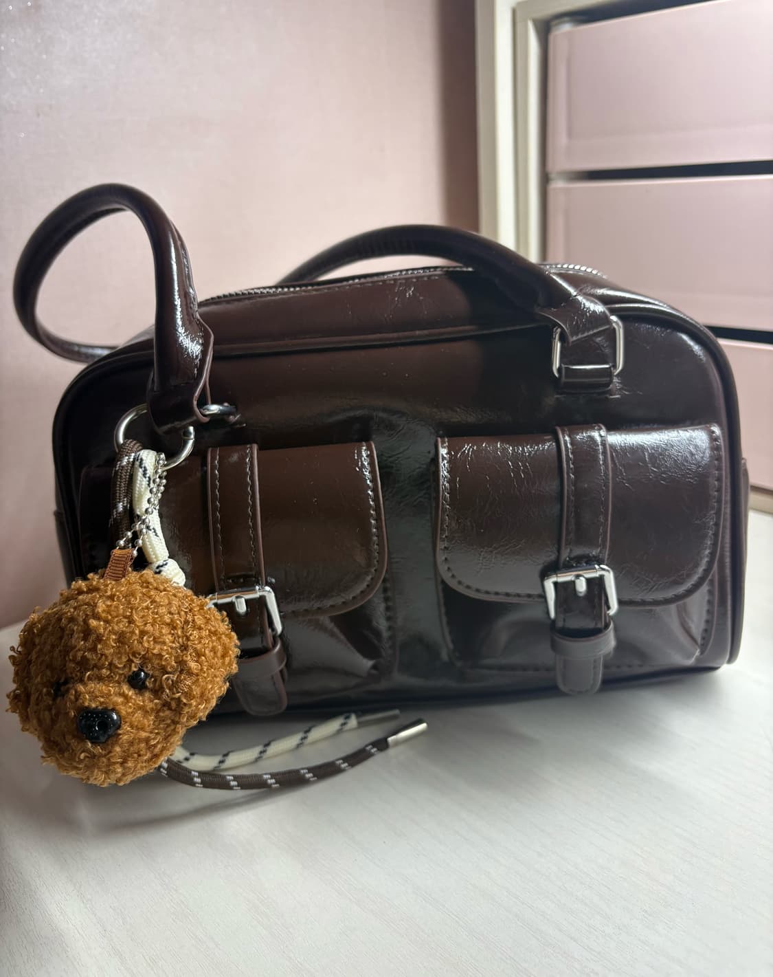 (새상품)브라운 가죽 토트백 + 곰돌이 키링포함 상품이미지1