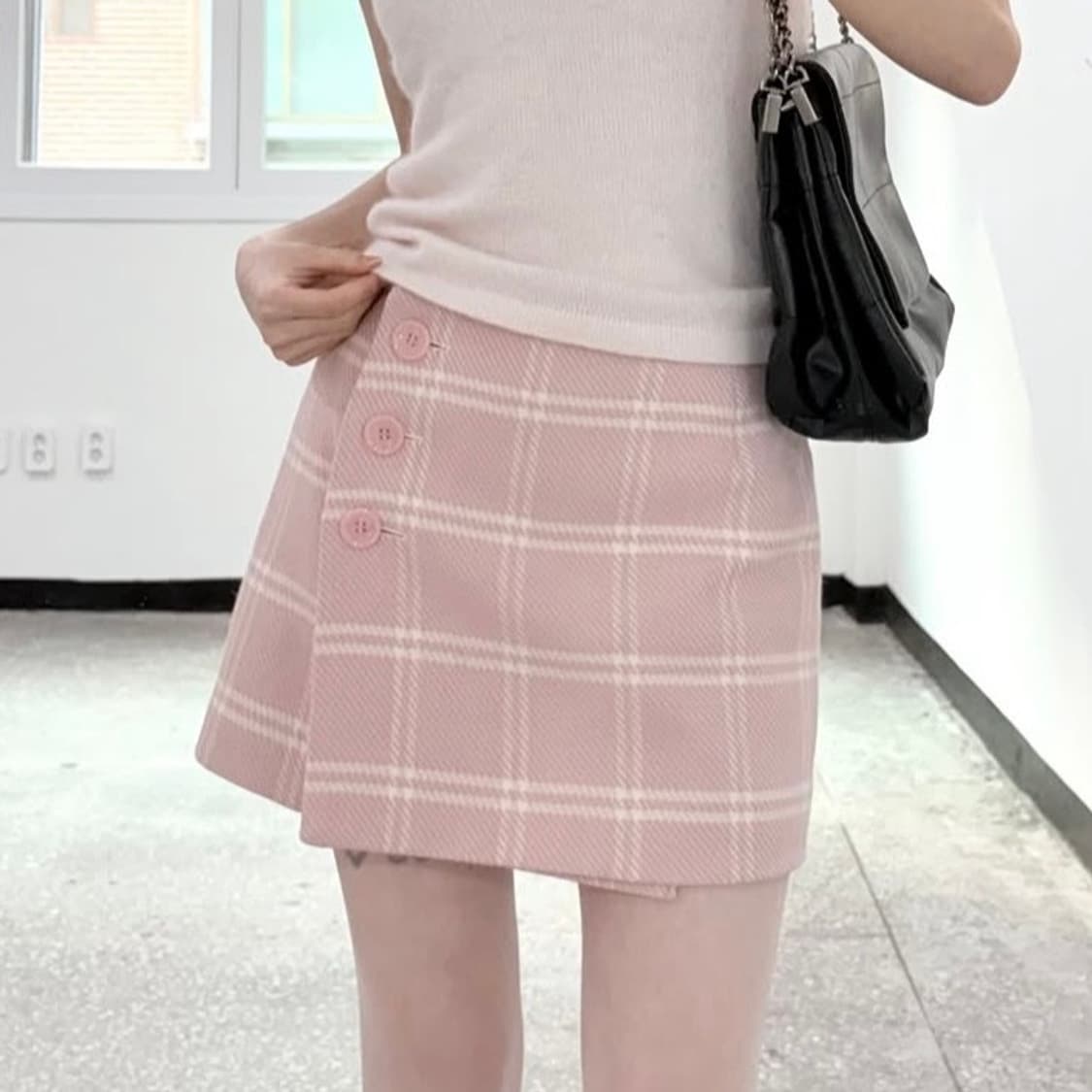 핑크 체크 미니 스커트 로걀 라떼갸루 히메갸루 빈티지 리즈리사깔 상품이미지3