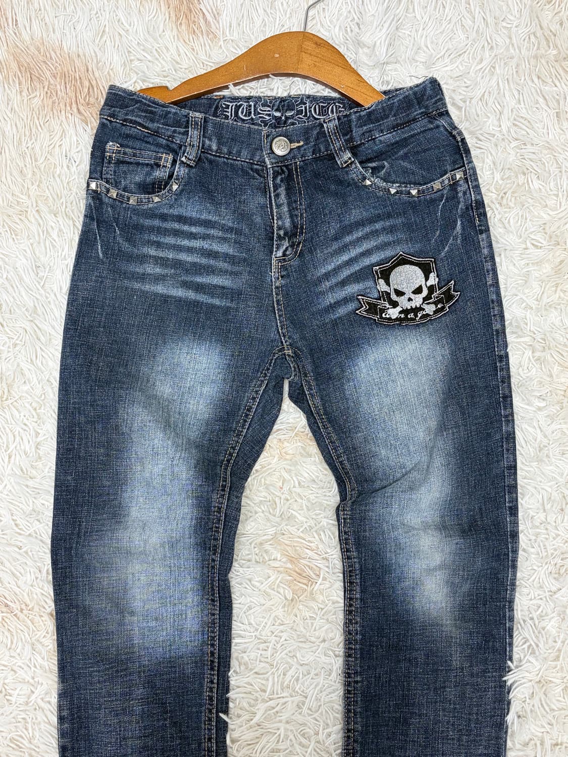 00s 스터드, 해골 디테일 락시크 펑크 와투케 슬림핏 데님팬츠 해골 상품이미지2