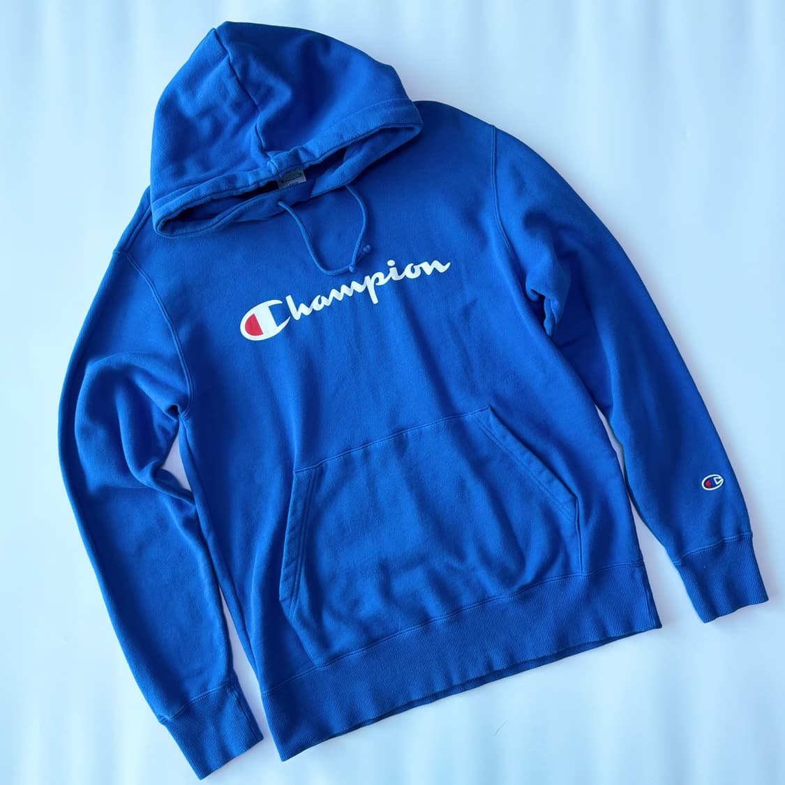 챔피온 블루 스크립트 로고 후드 티셔츠 상품이미지1