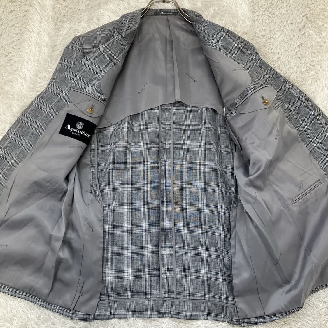 [택포] 아쿠아스큐텀 울 실크 린넨 체크 패턴 남성 자켓 상품이미지7