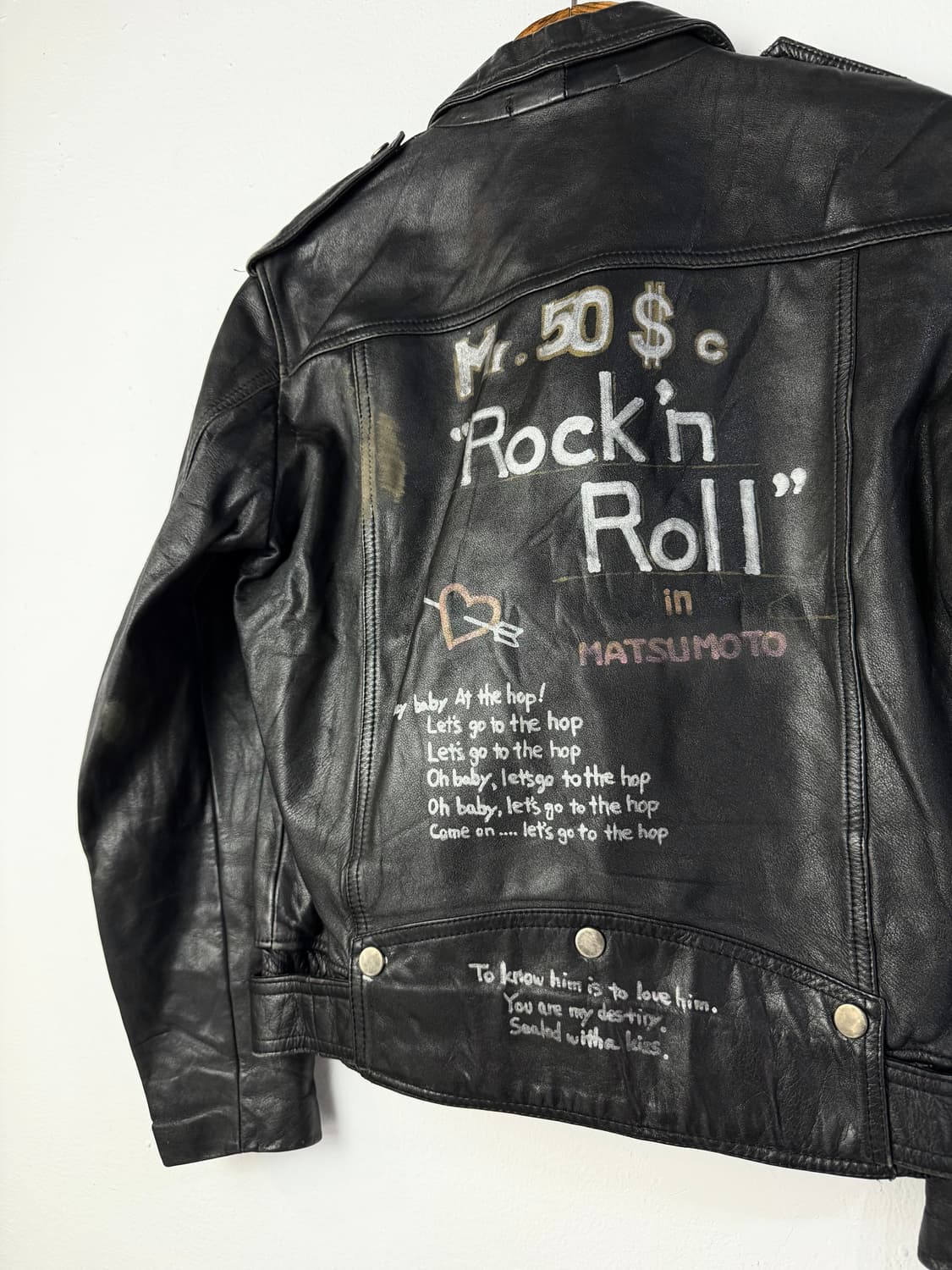 90s 빈티지 핸드 페인티드 레더 라이더 자켓 상품이미지2