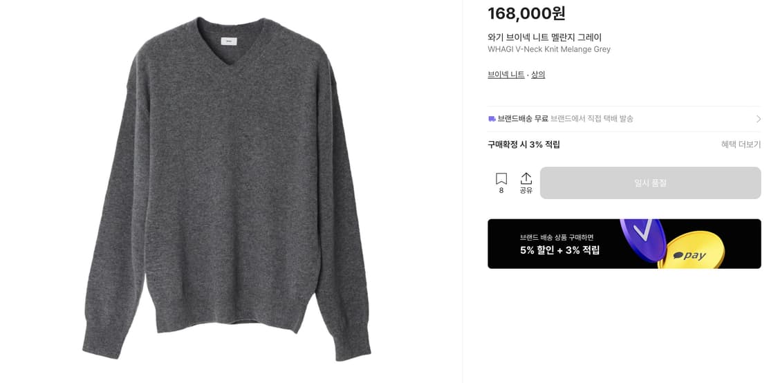 와기 WHAGI 브이넥 니트 멜란지 그레이 1사이즈 상품이미지1