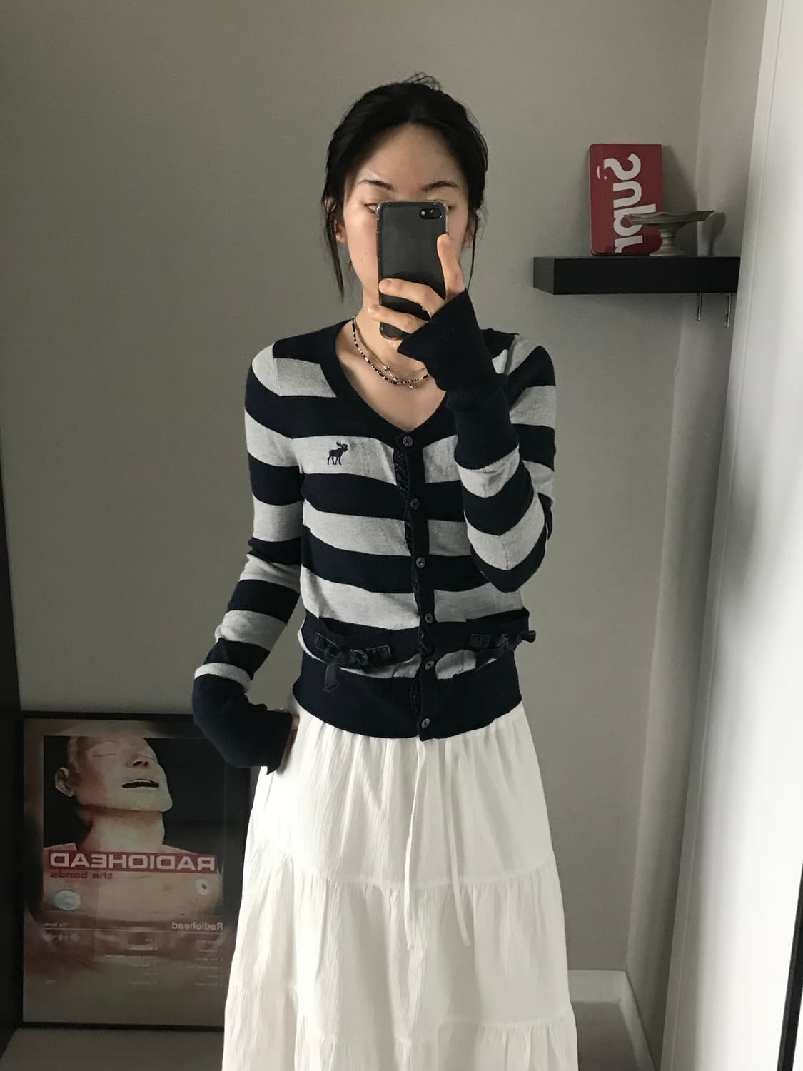 아베크롬비 산양 로고 단가라 니트 가디건 상품이미지1