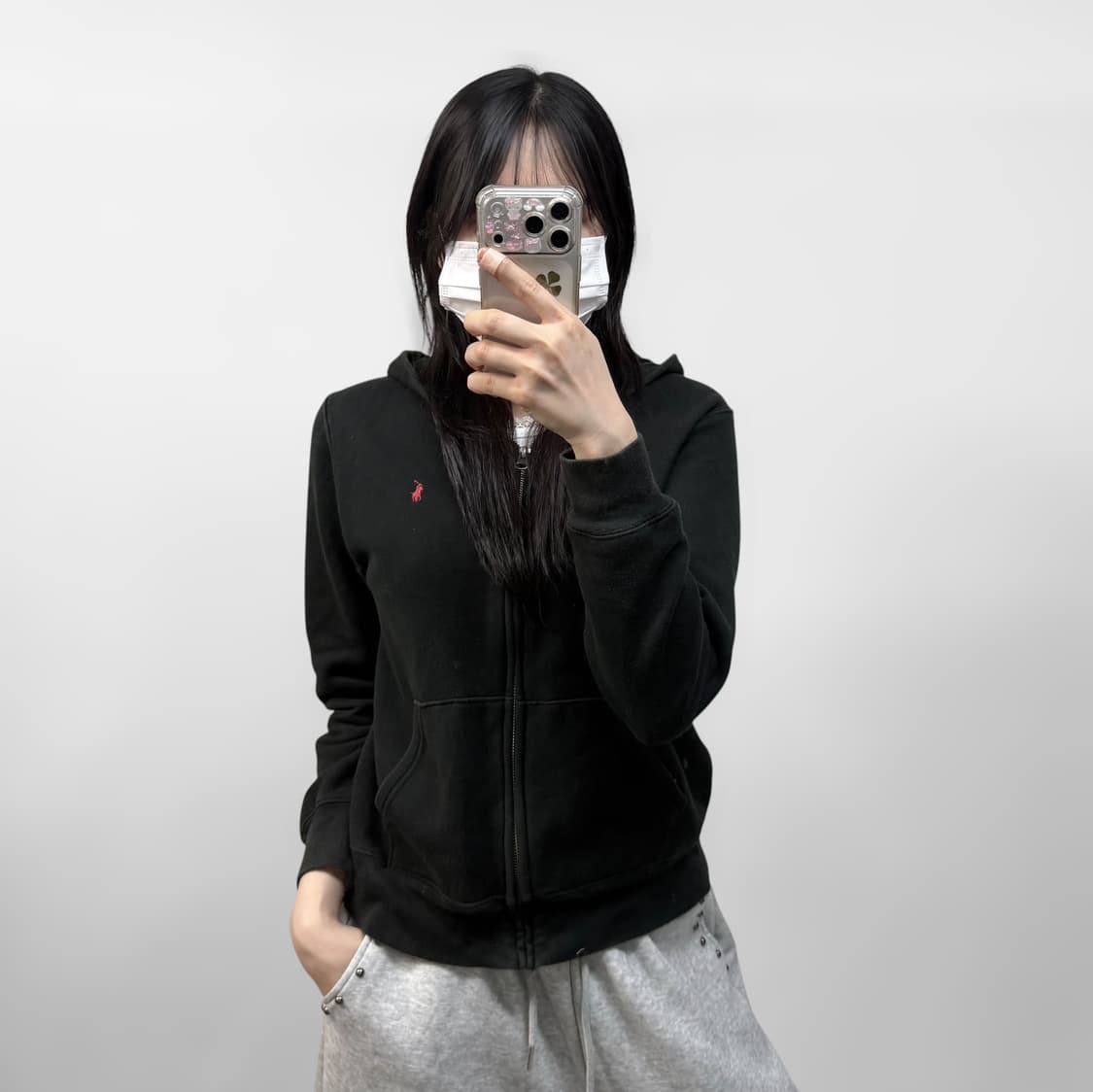 폴로 랄프로렌 포니 로고 후드집업 블랙 상품이미지1