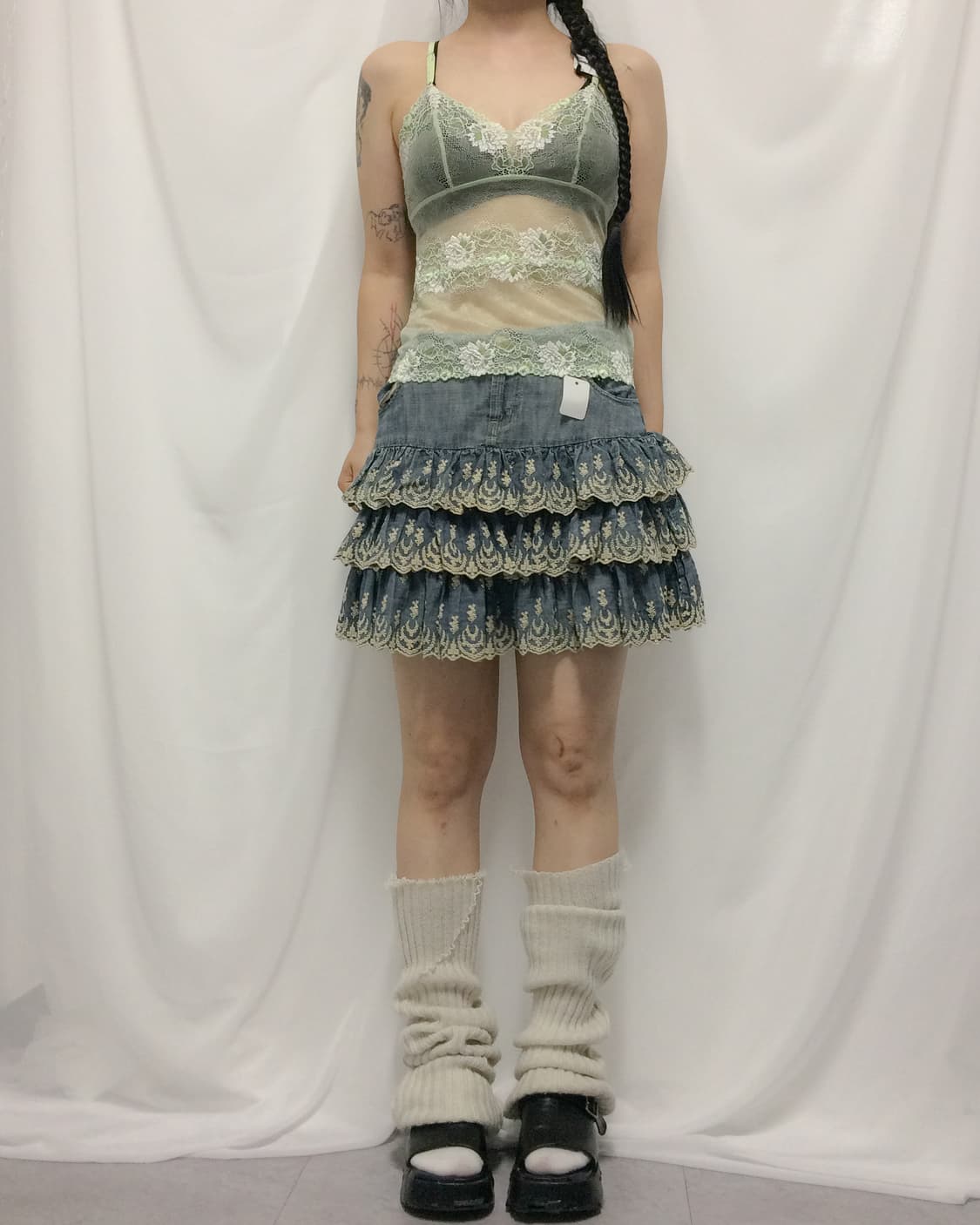 Axes femme embroidery layer mini skirt 상품이미지6