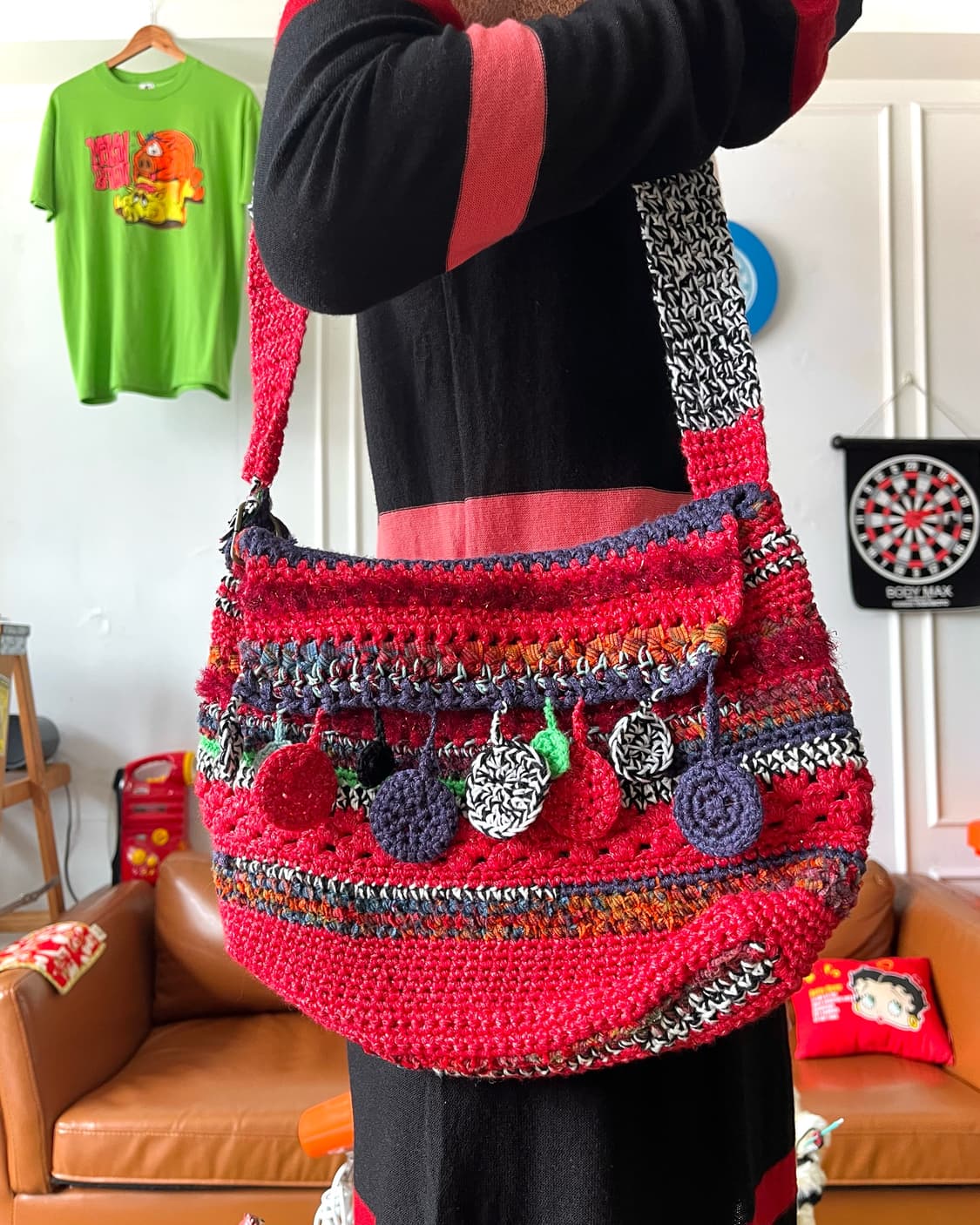 JPN Vintage Dot Trim Knit Shoulder Bag 상품이미지2