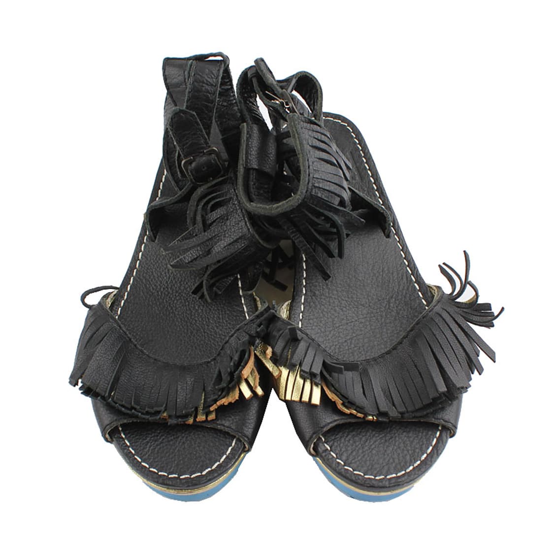 플리츠플리즈 블랙&골드 테슬 앵클스트랩 샌들 240 상품이미지2