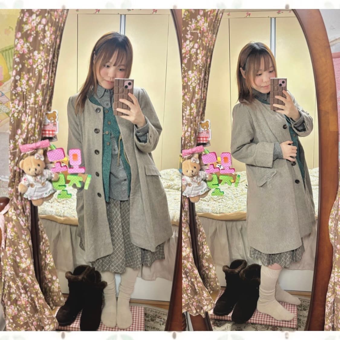 일본빈티지 모리걸 니트 코디세트 (체크 스커트 + 사만사모스모스 코트 상품이미지3