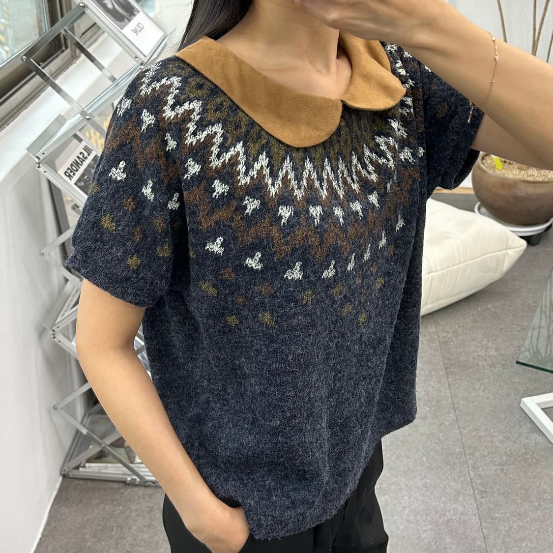 R&S 노르딕 패턴 카라 니트 탑 상품이미지3