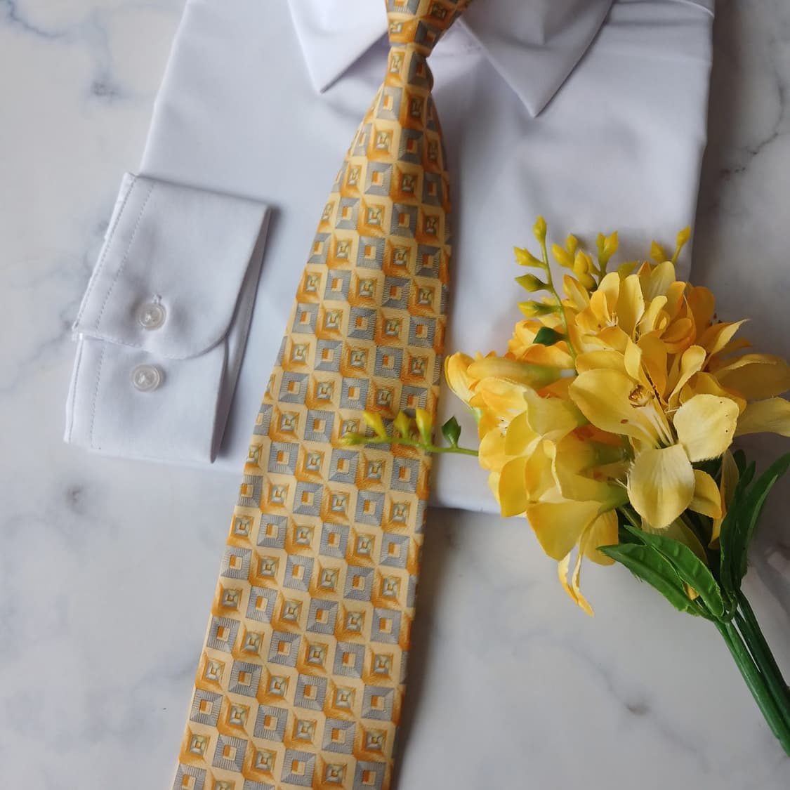  제냐 실크 옐로우 기하 패턴 넥타이 9.4cm A+등급 A19546 상품이미지5
