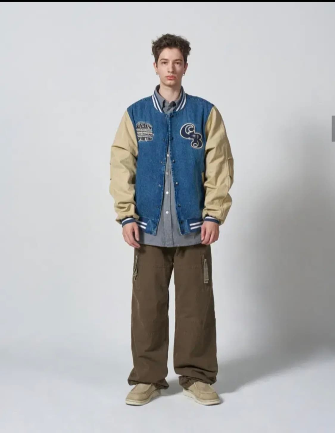 구빈 오버 패치 데님 바시티 자켓  베이지 상품이미지4