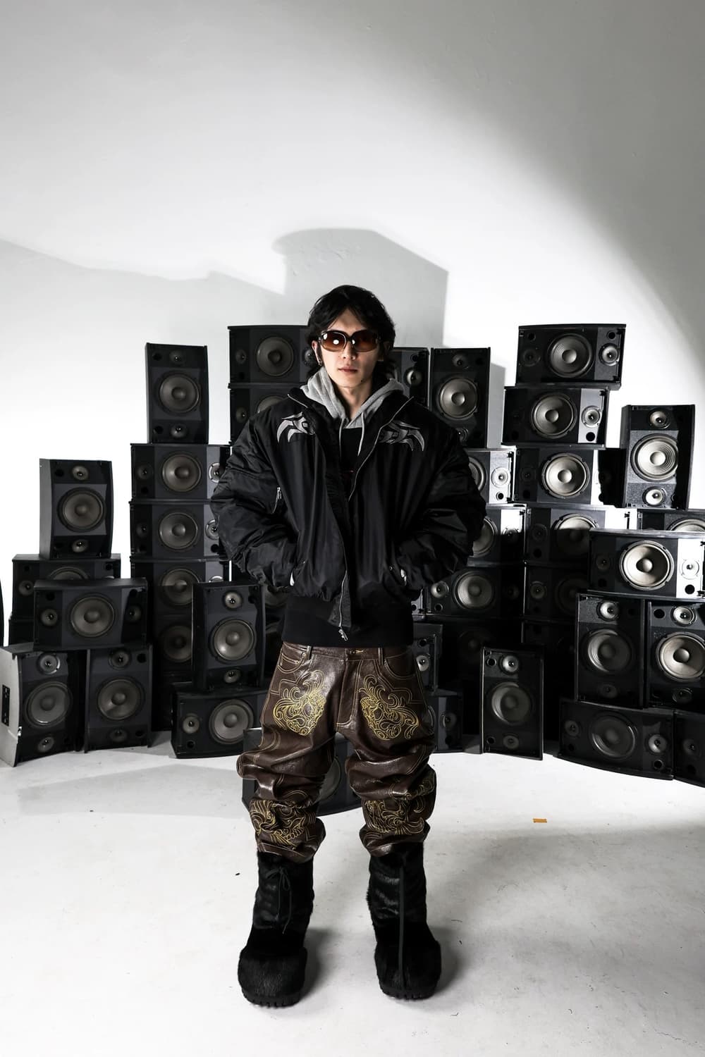 Skull Embroidery Straight Leather Pants 상품이미지3