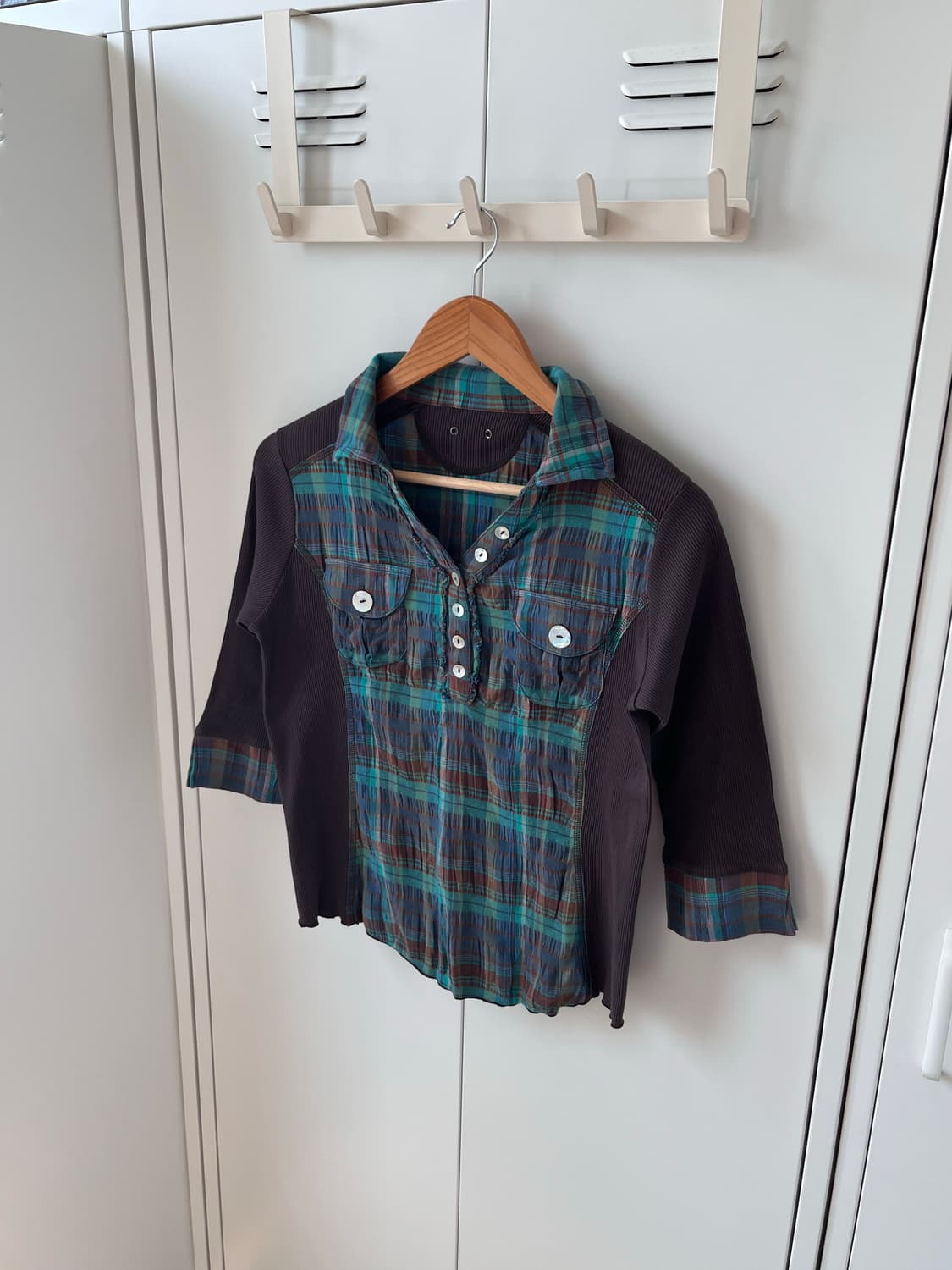 Apaiser 체크 레이어드 카라 티셔츠 상품이미지2