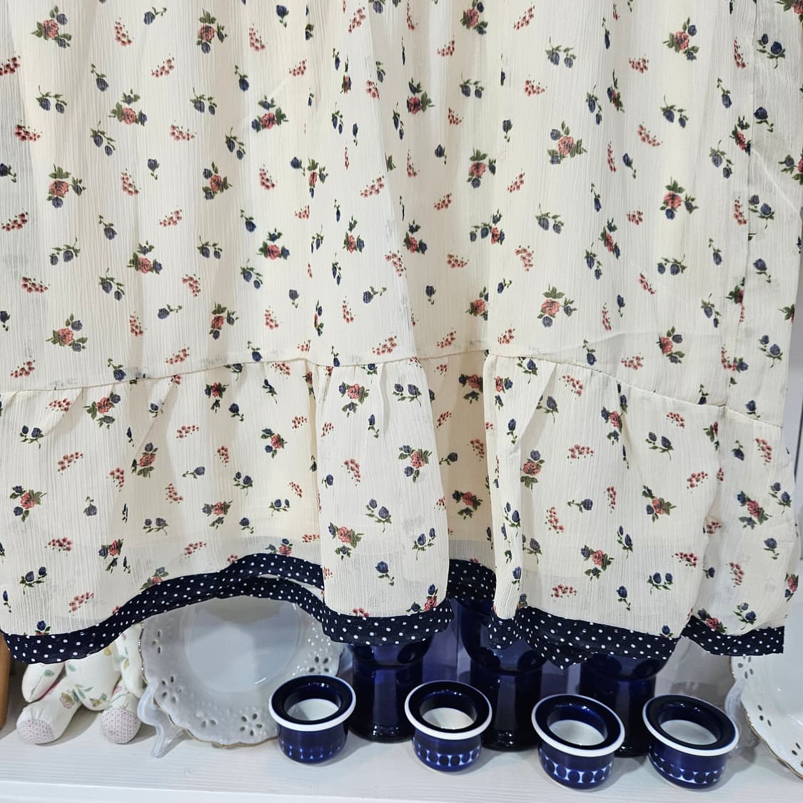 플라워 배색 리본 원피스 상품이미지3