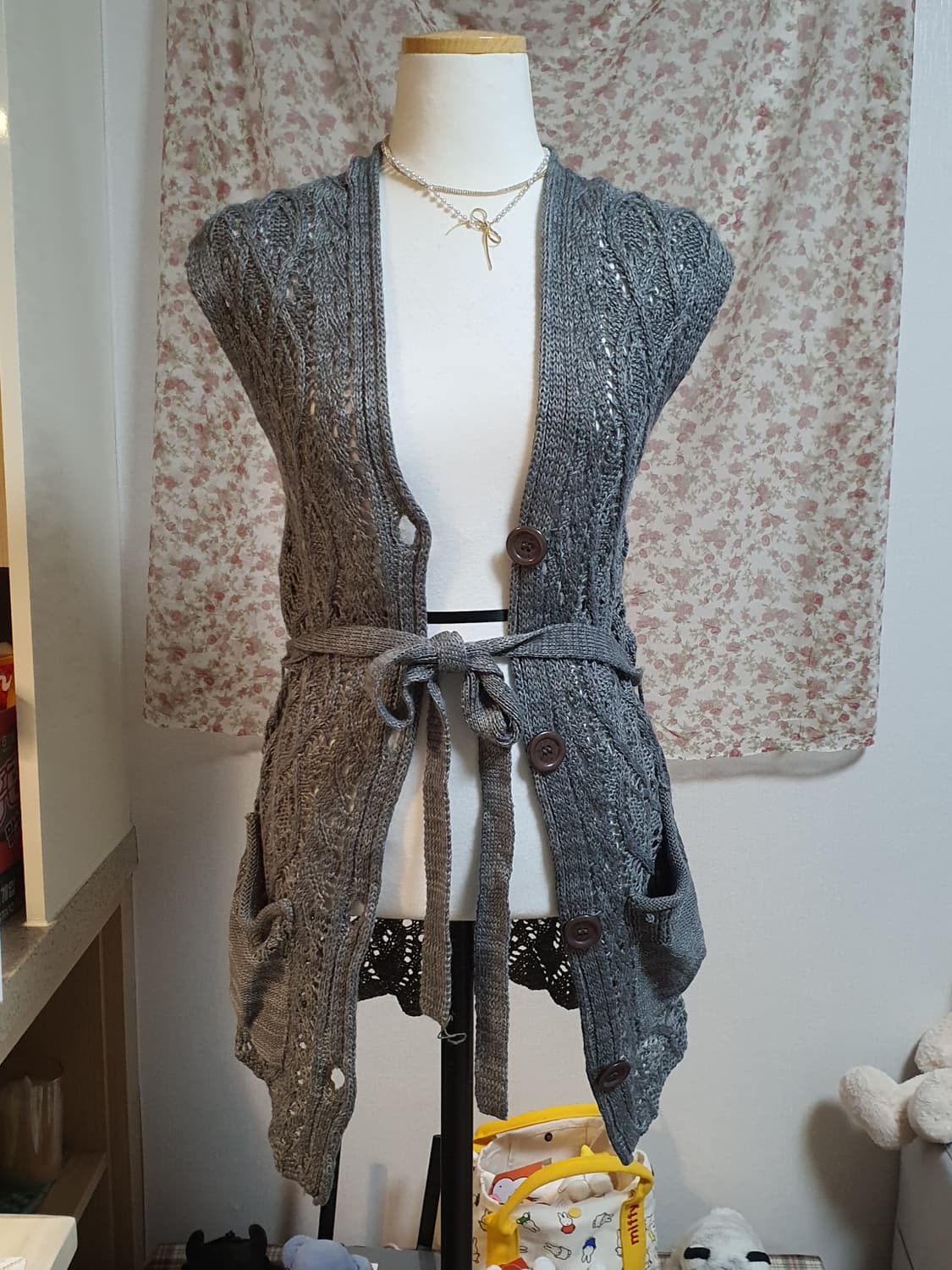 [모리걸] JIUM 회색 니트 조끼 가디건 상품이미지1