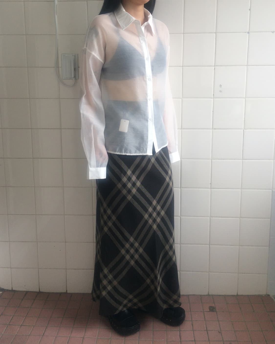 Check pattern long skirt 상품이미지5
