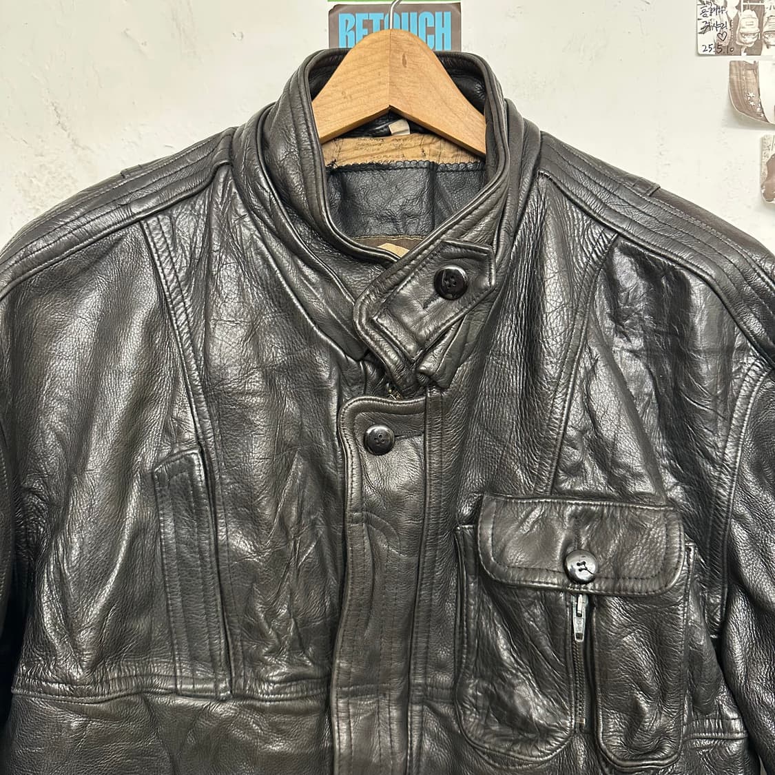 80’s 프랑스 카프스킨 바이커 자켓 상품이미지2